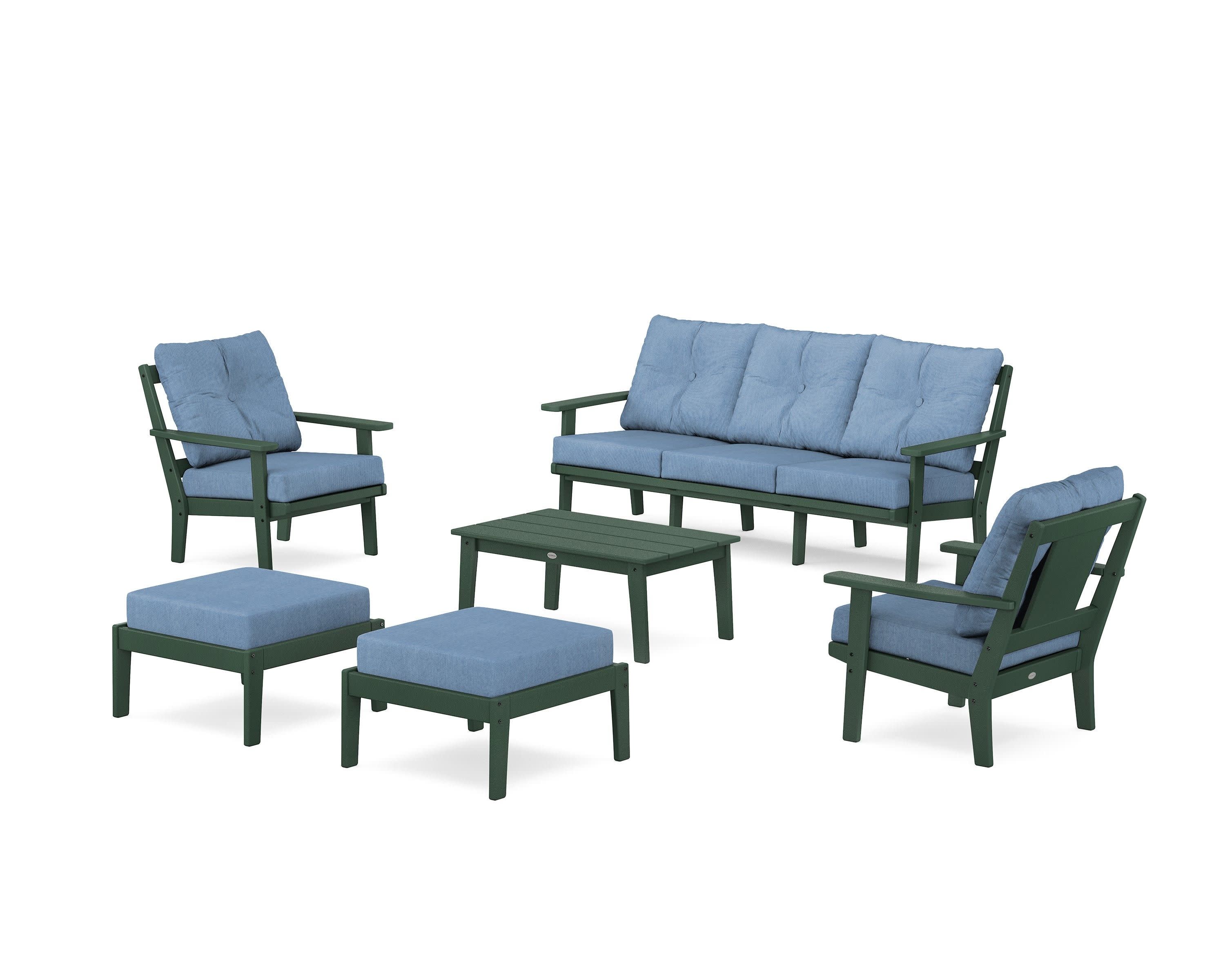 Prairie 6-Piece Lounge Sofa Set in Green / Sky Blue