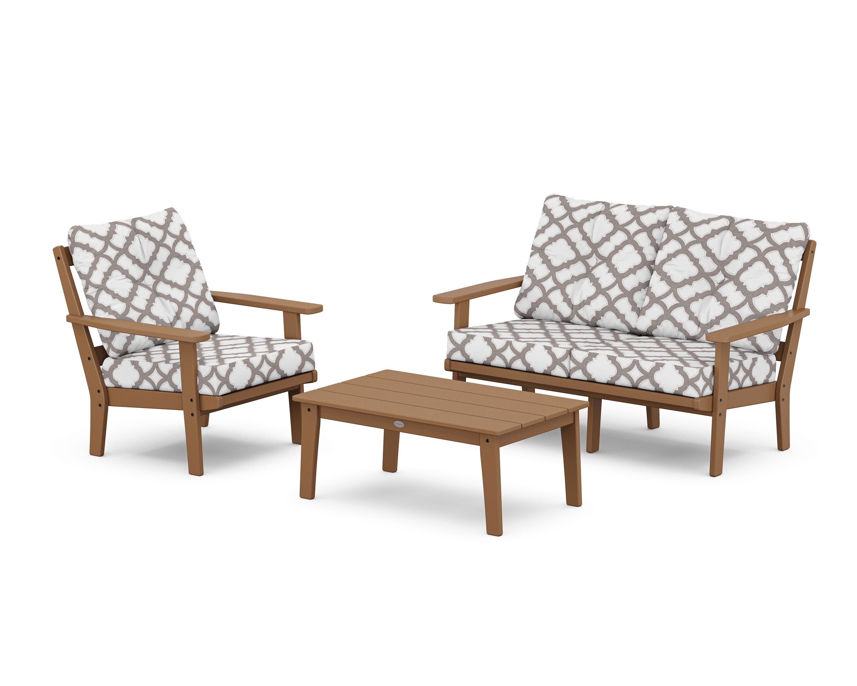 Prairie 3-Piece Deep Seating Set with Loveseat in Teak / Trellis Grey Mist