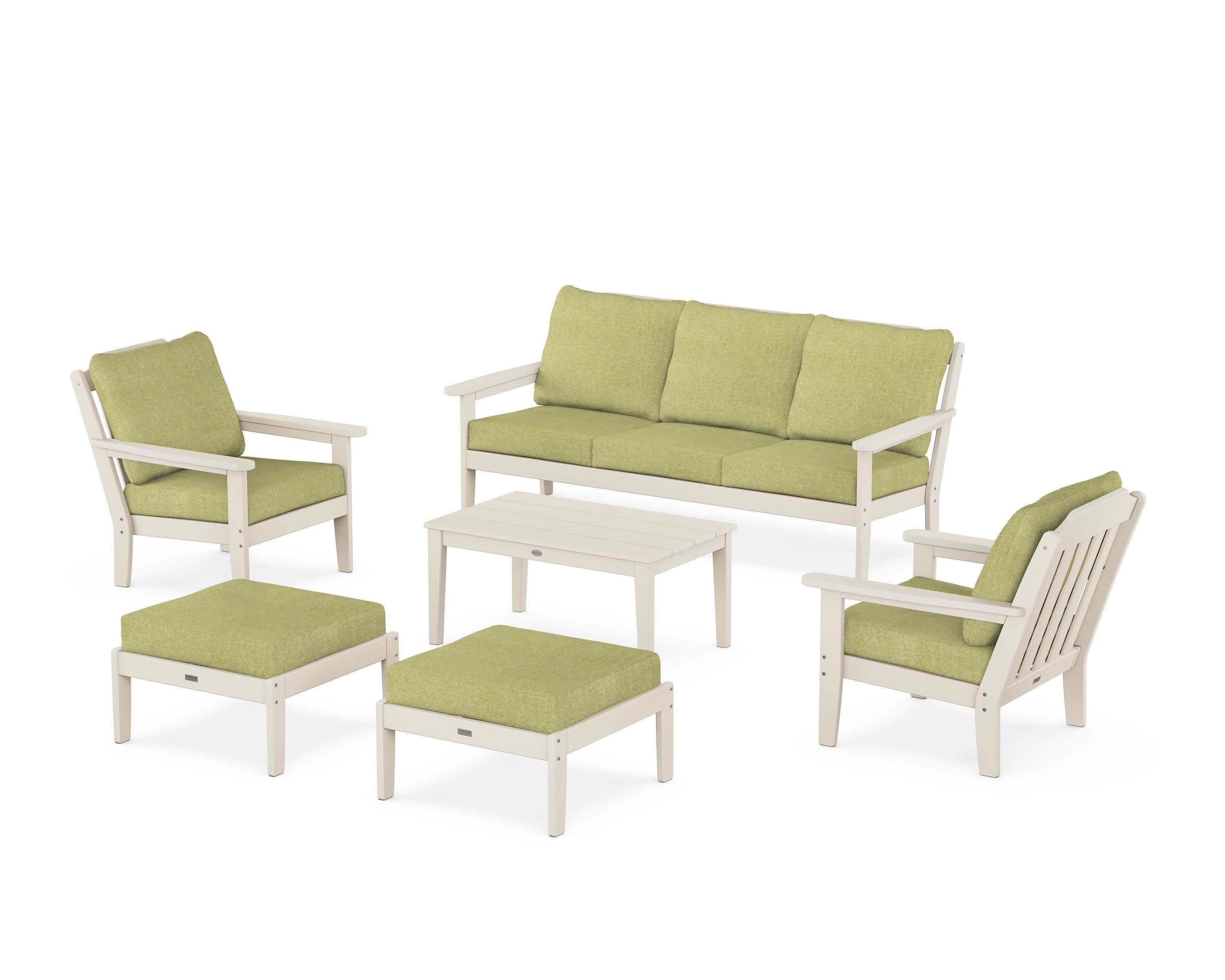Cottage 6-Piece Lounge Sofa Set in Sand / Chartreuse Boucle