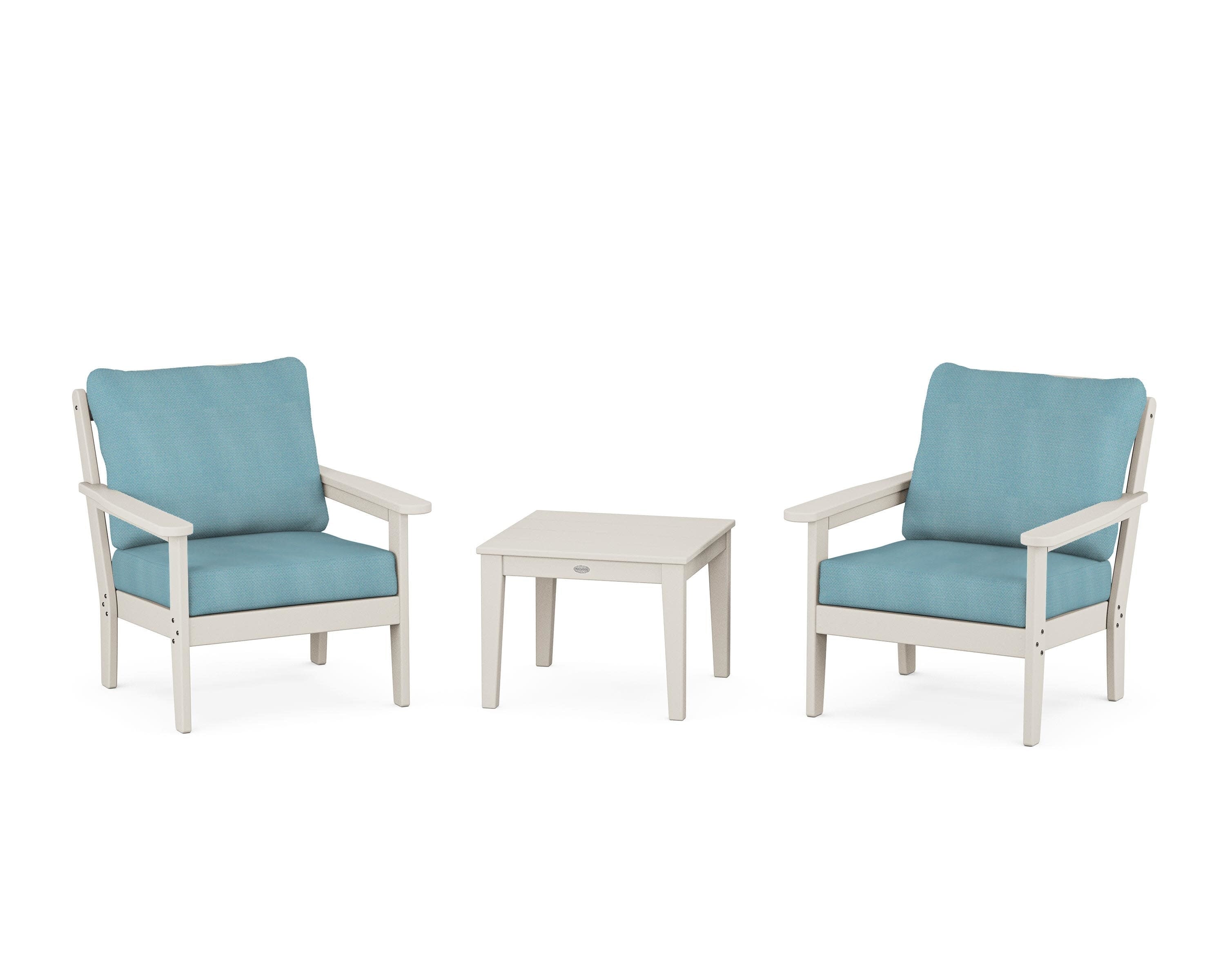 Cottage 3-Piece Deep Seating Set in Sand / Lattice Sky Blue