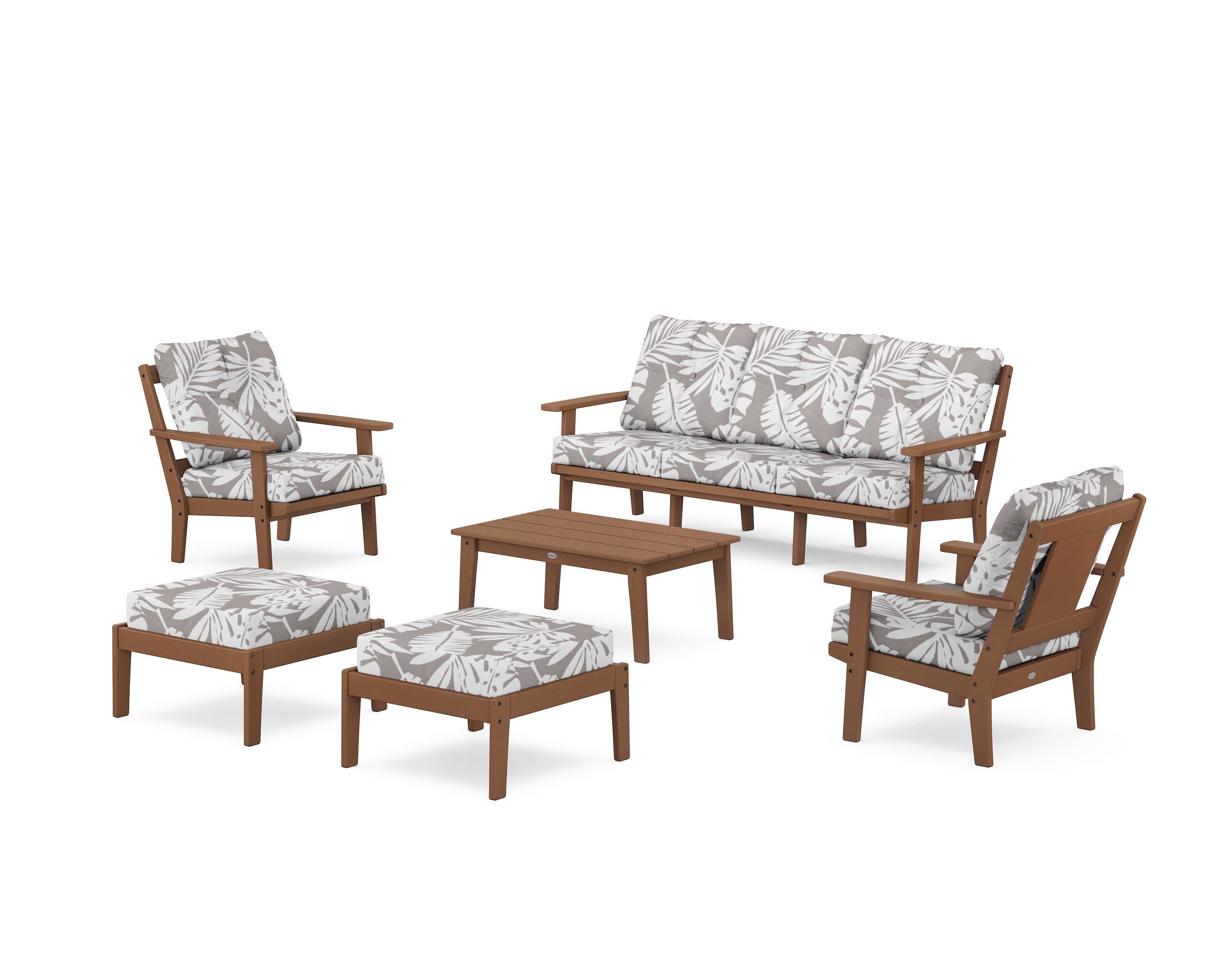 Prairie 6-Piece Lounge Sofa Set in Teak / Leaf Grey Mist
