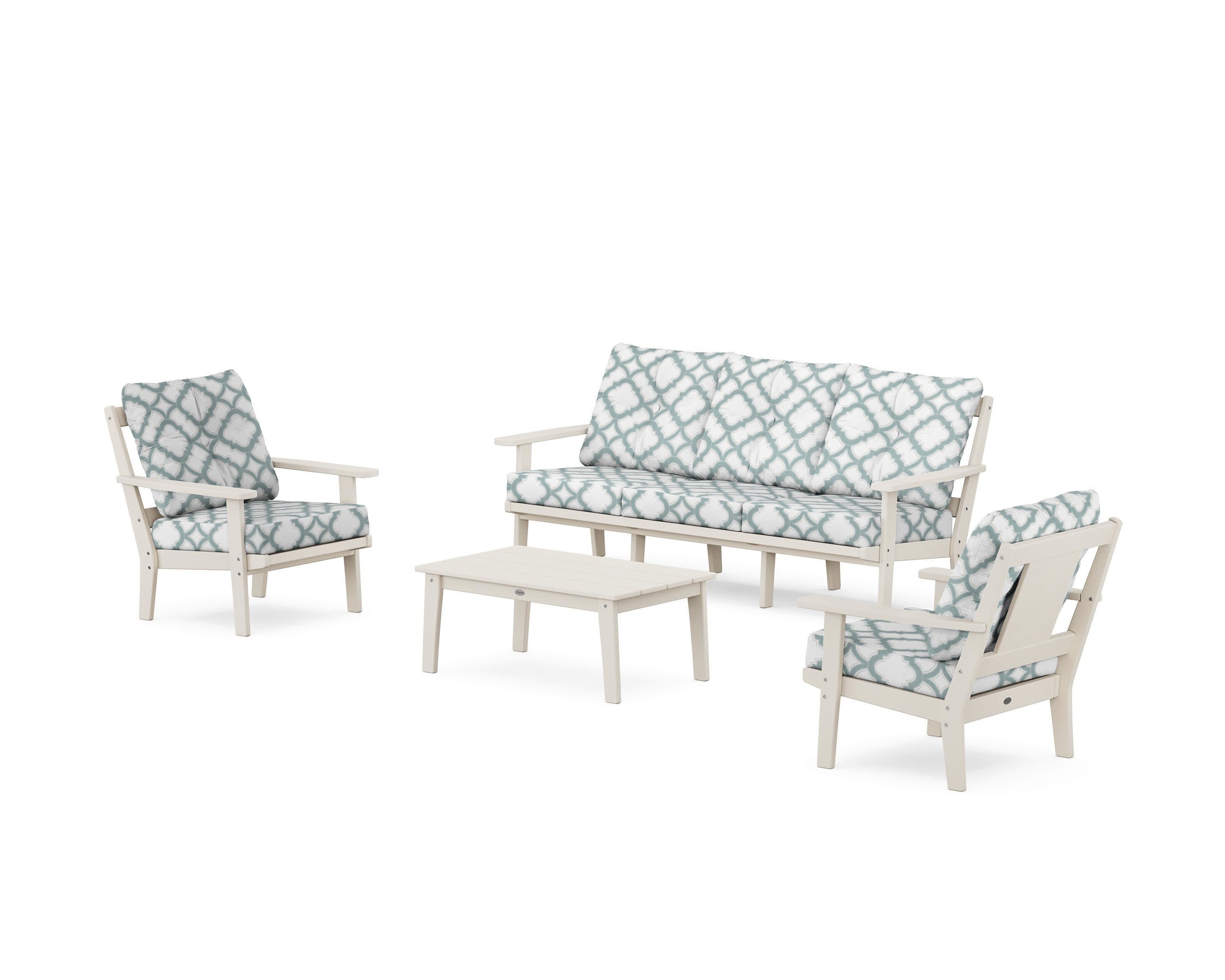Prairie 4-Piece Deep Seating Set with Sofa in Sand / Trellis Glacier Spa
