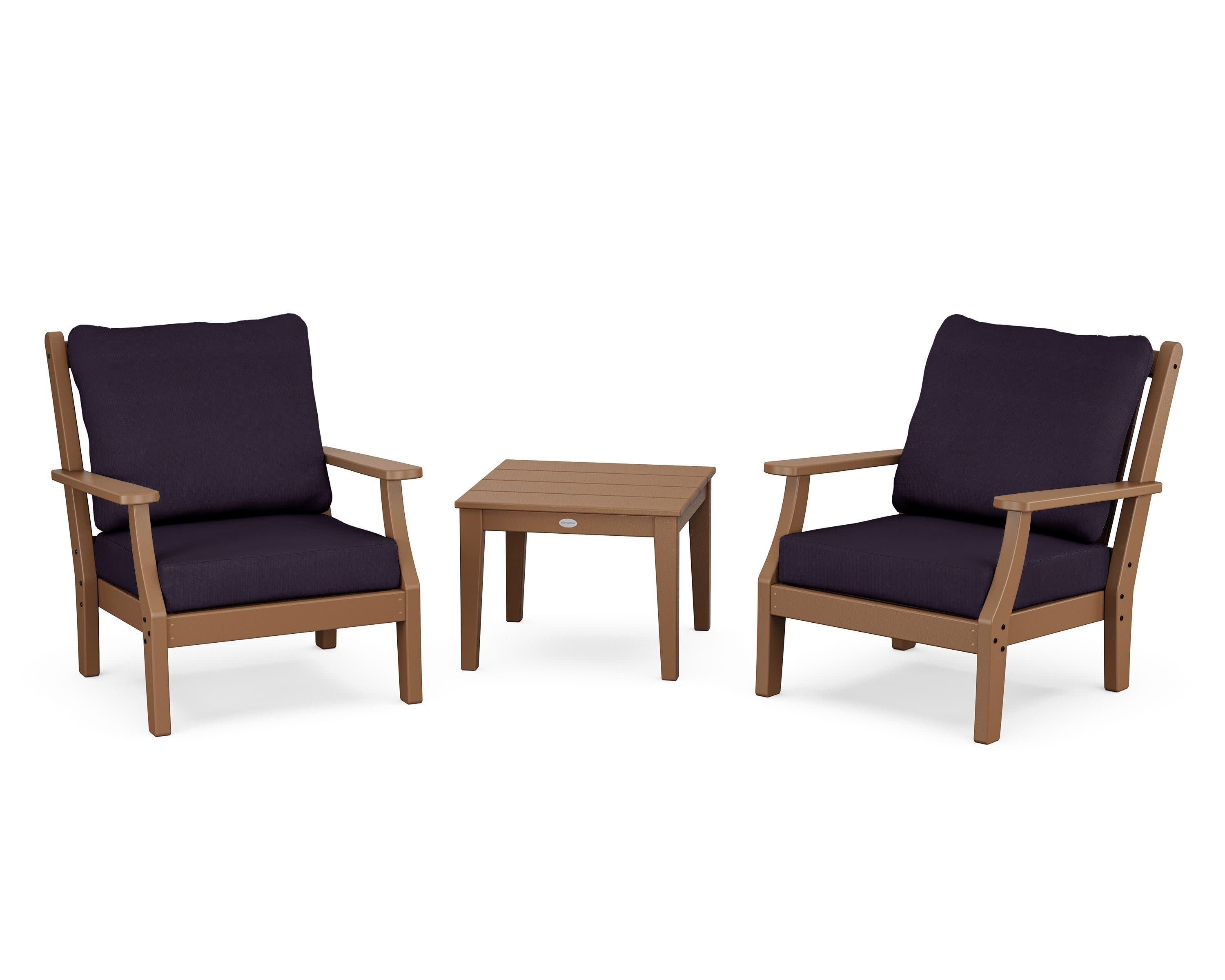 Wovendale 3-Piece Deep Seating Set in Teak / Navy Linen