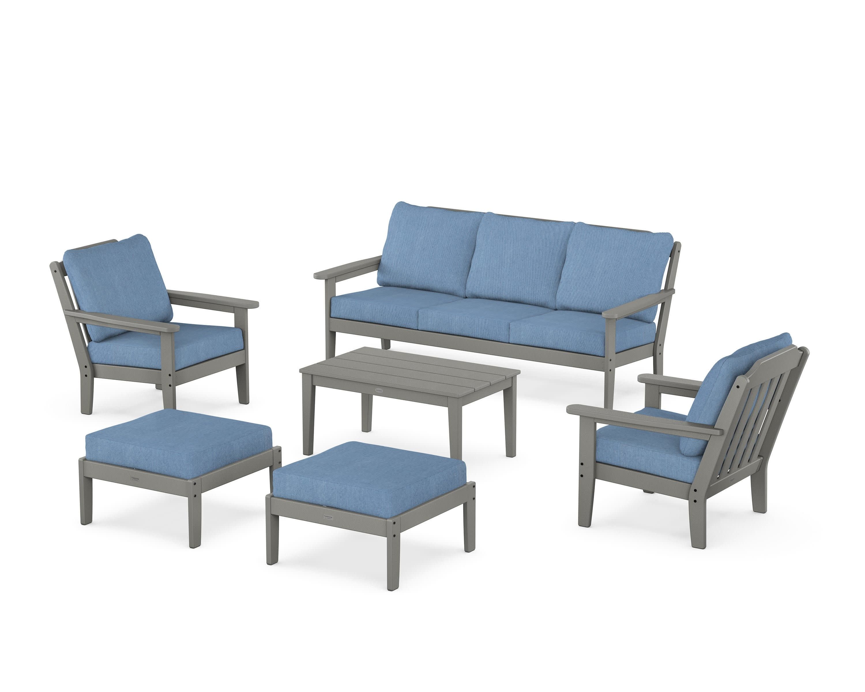 Cottage 6-Piece Lounge Sofa Set in Slate Grey / Sky Blue