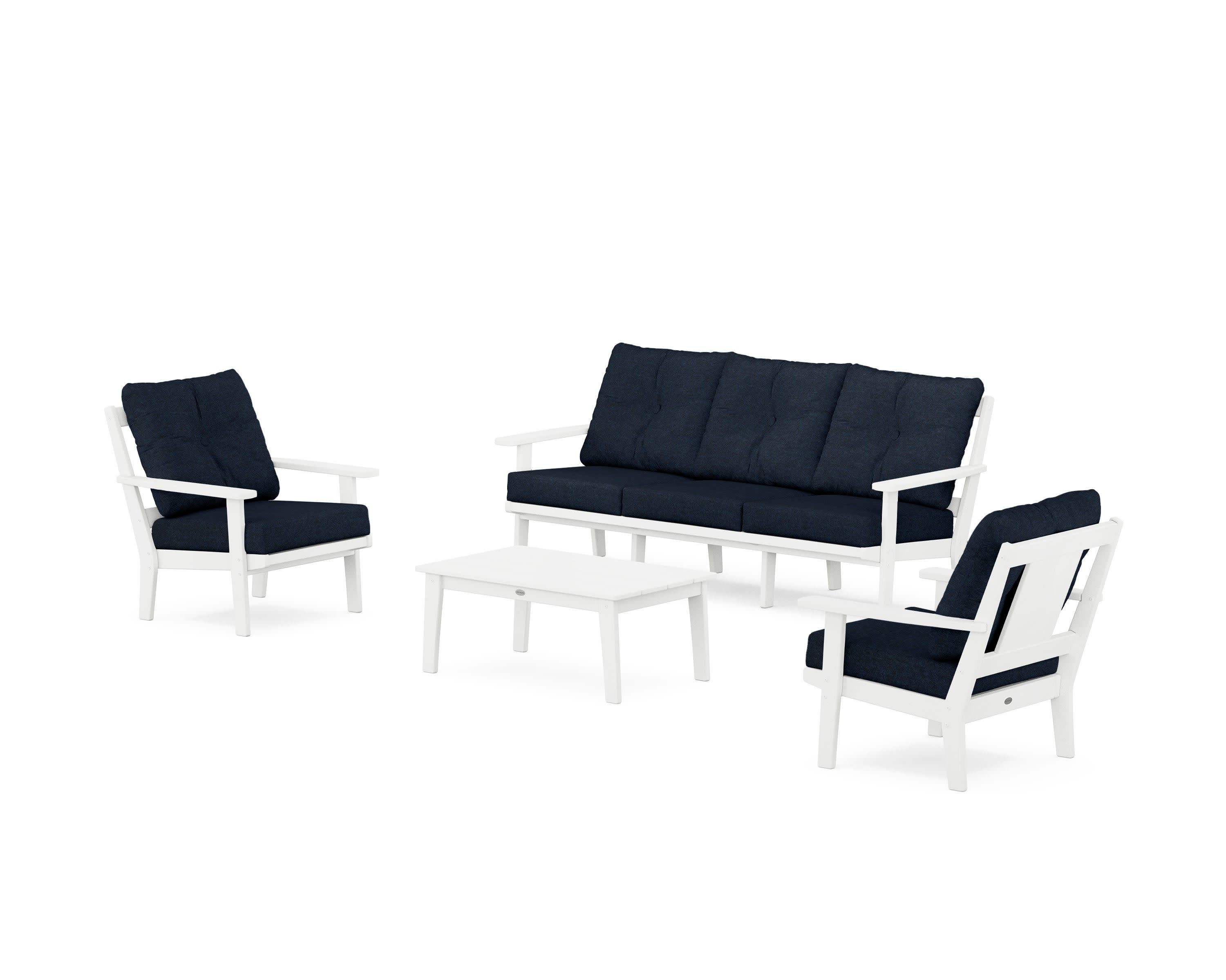 Prairie 4-Piece Deep Seating Set with Sofa in White / Marine Indigo