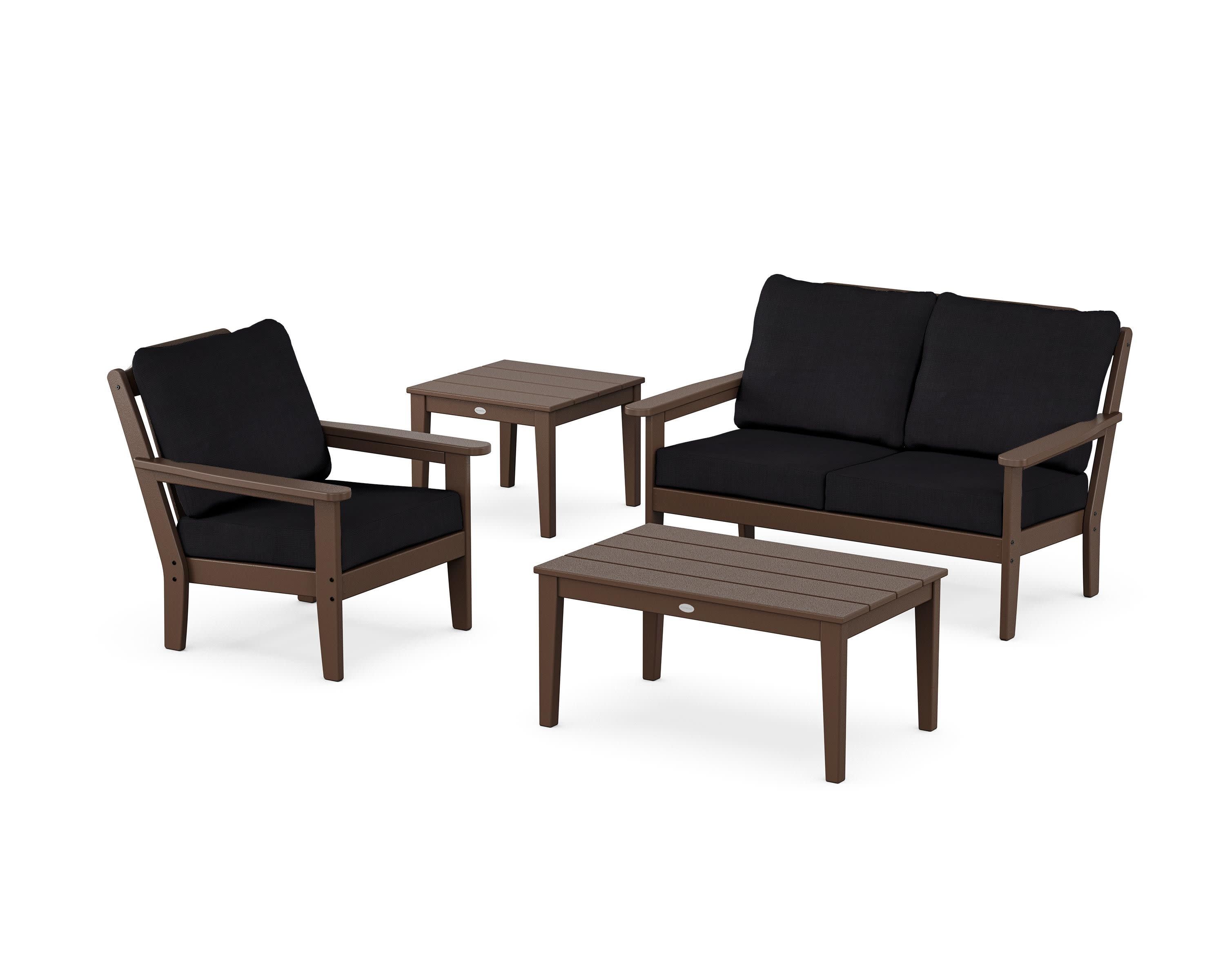 Wovendale 4-Piece Deep Seating Set in Mahogany / Midnight Linen