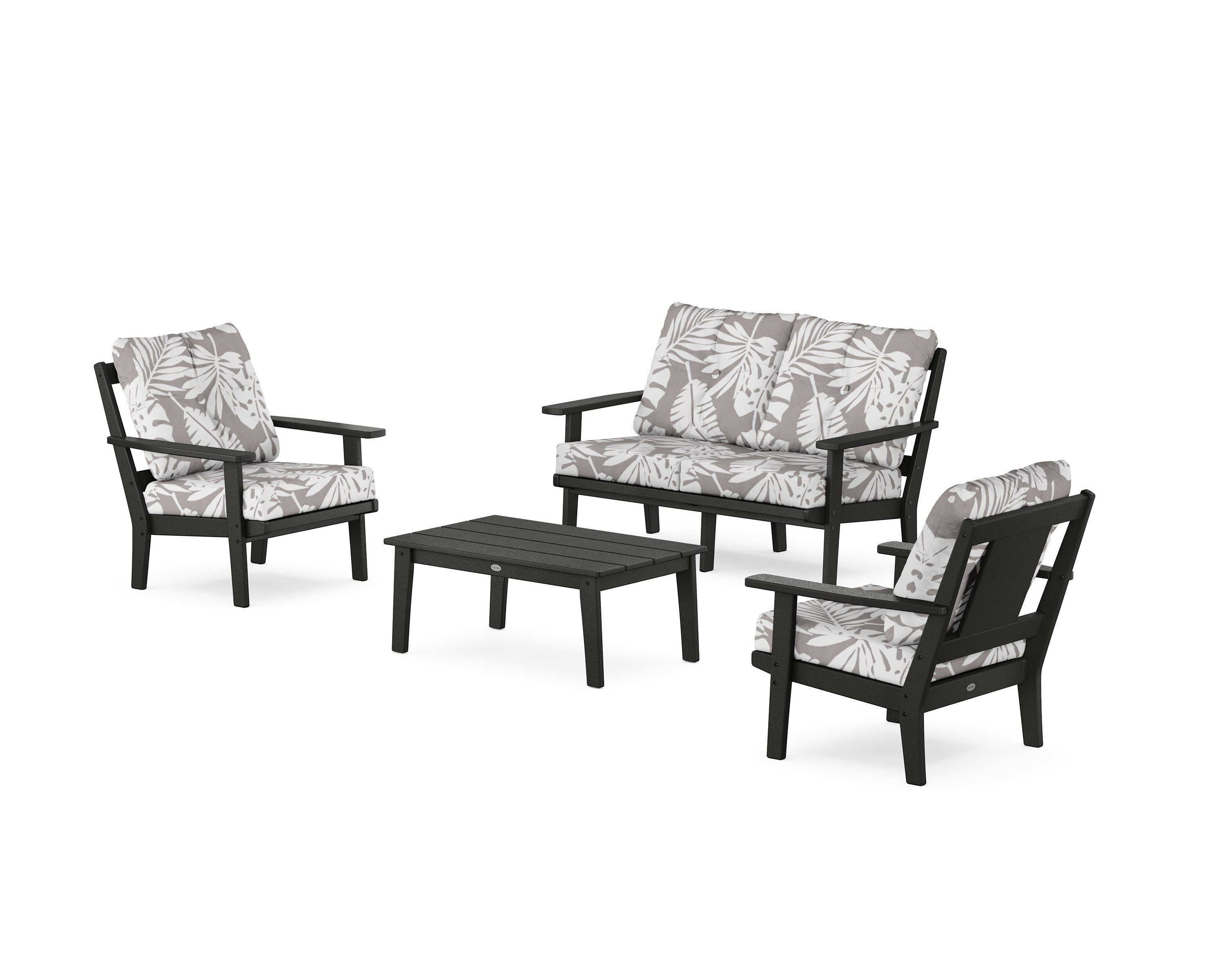 Prairie 4-Piece Deep Seating Set with Loveseat in Black / Leaf Grey Mist