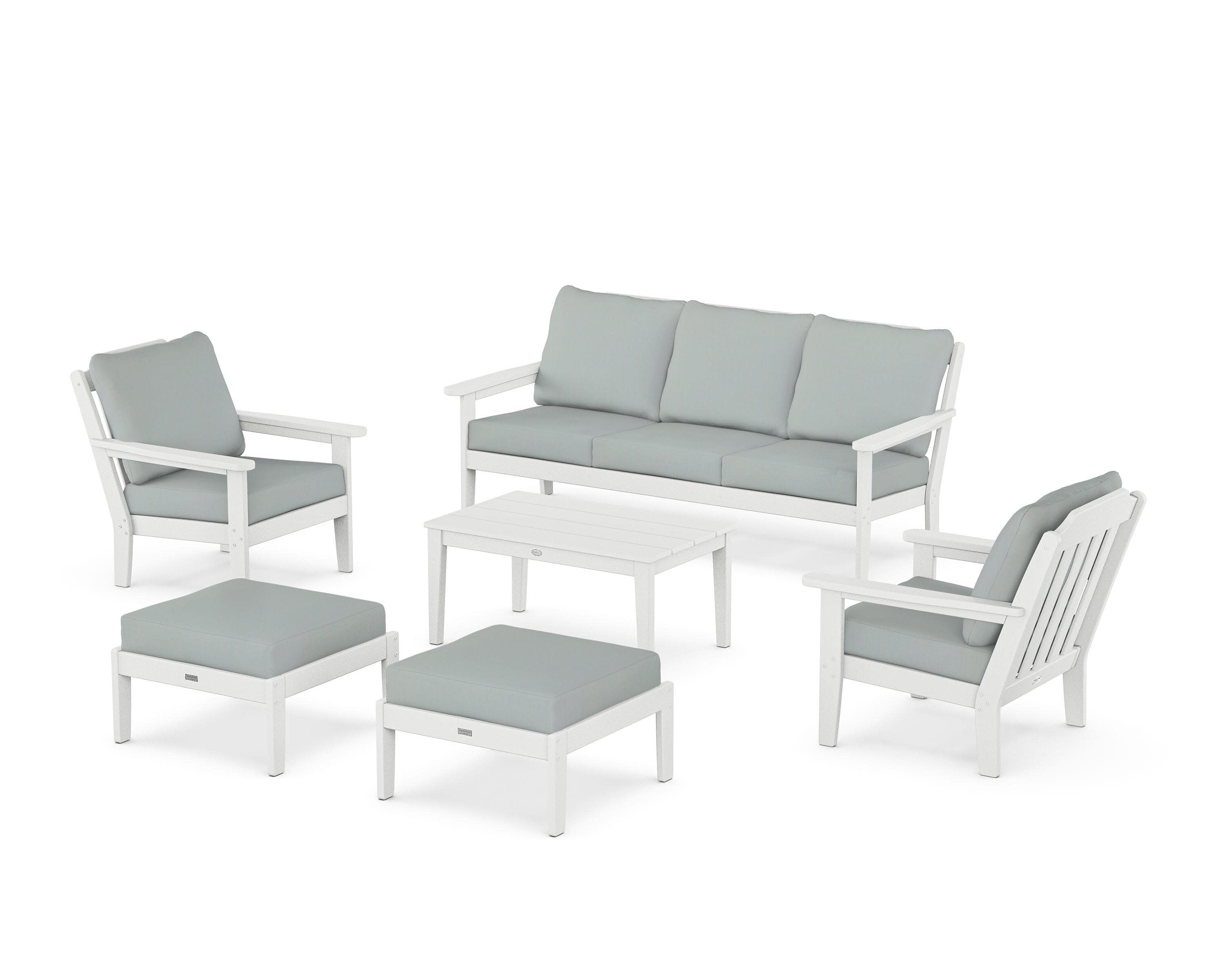 Cottage 6-Piece Lounge Sofa Set in White / Spa