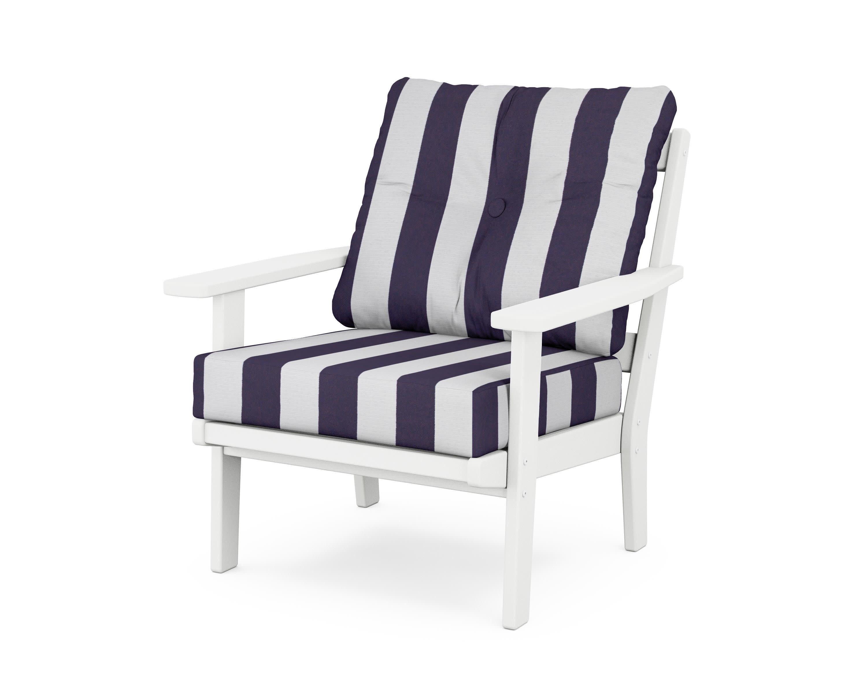Prairie Deep Seating Chair in White / Cabana Stripe Navy