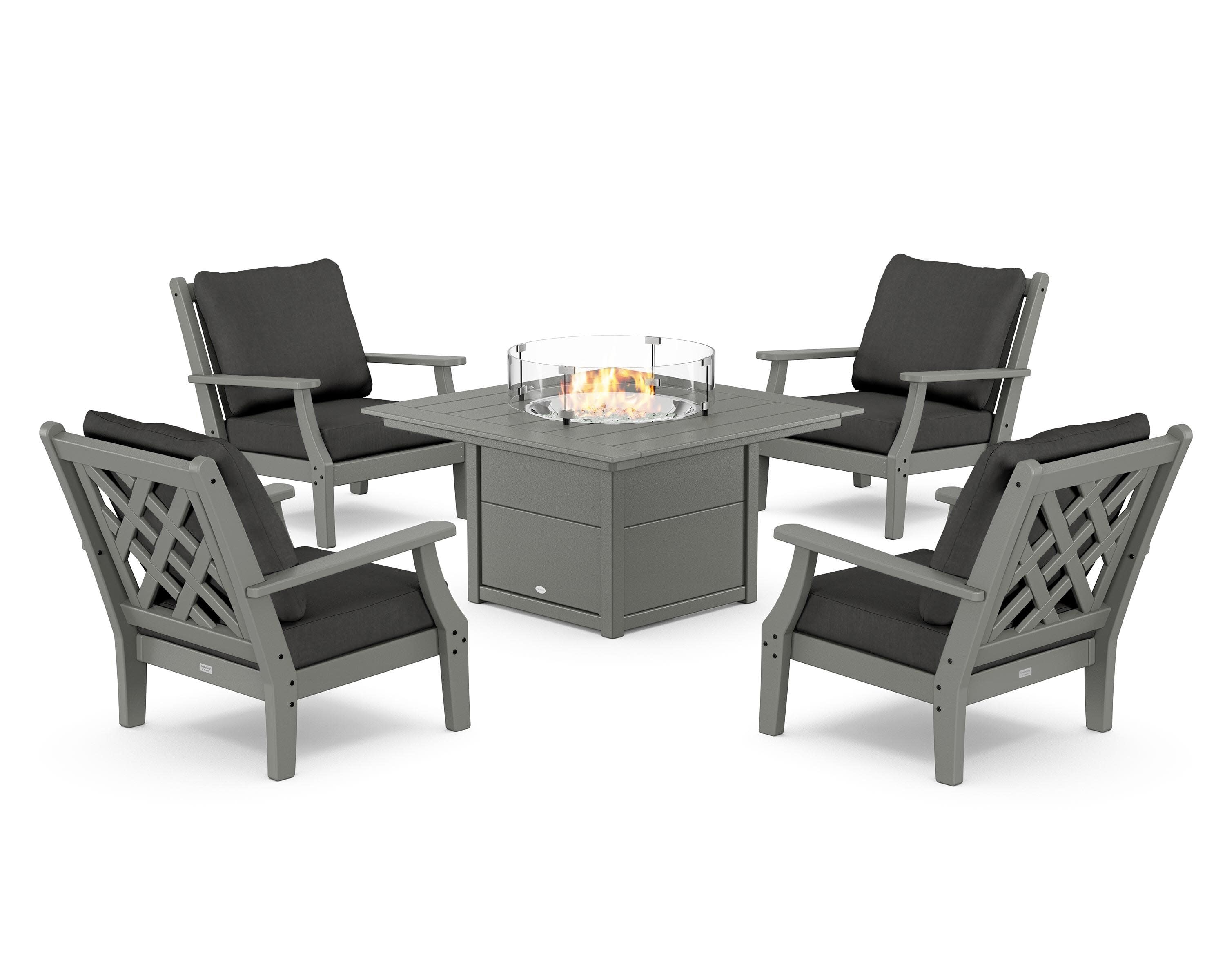 Wovendale 5-Piece Deep Seating Set with Fire Pit Table in Slate Grey / Spectrum Carbon