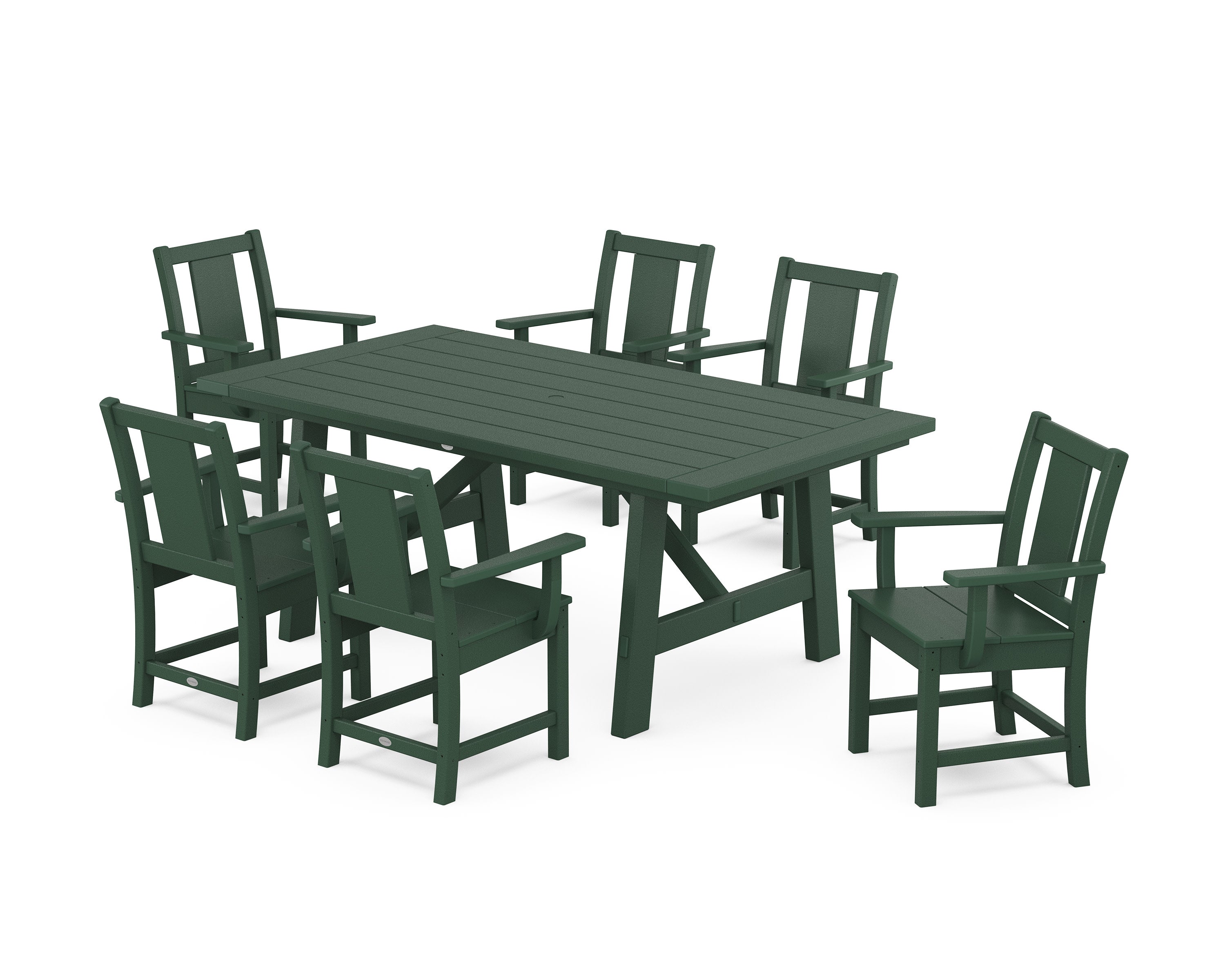 Prairie Arm Chair 7-Piece Rustic Farmhouse Dining Set in Green