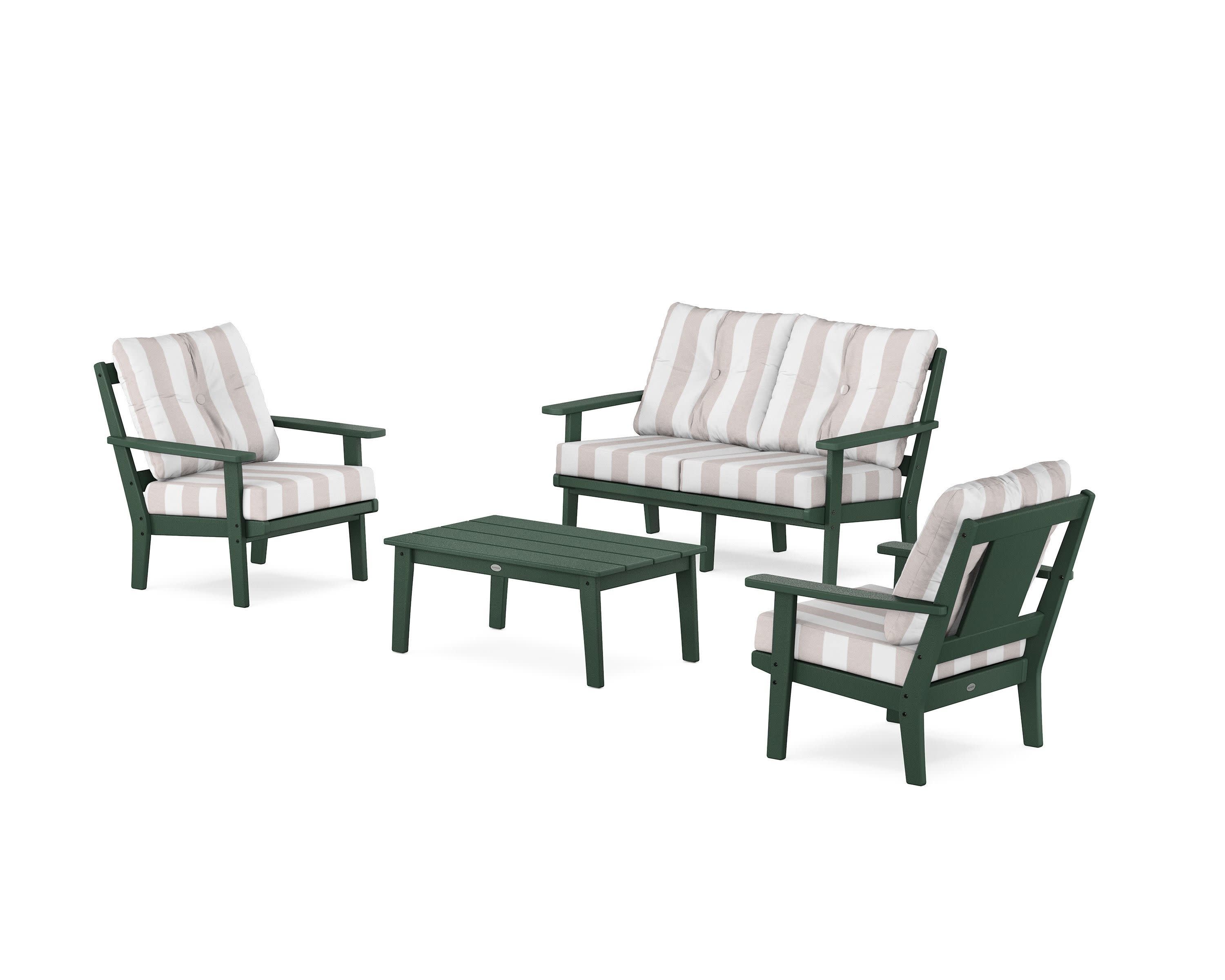 Prairie 4-Piece Deep Seating Set with Loveseat in Green / Cabana Stripe Dune Burlap
