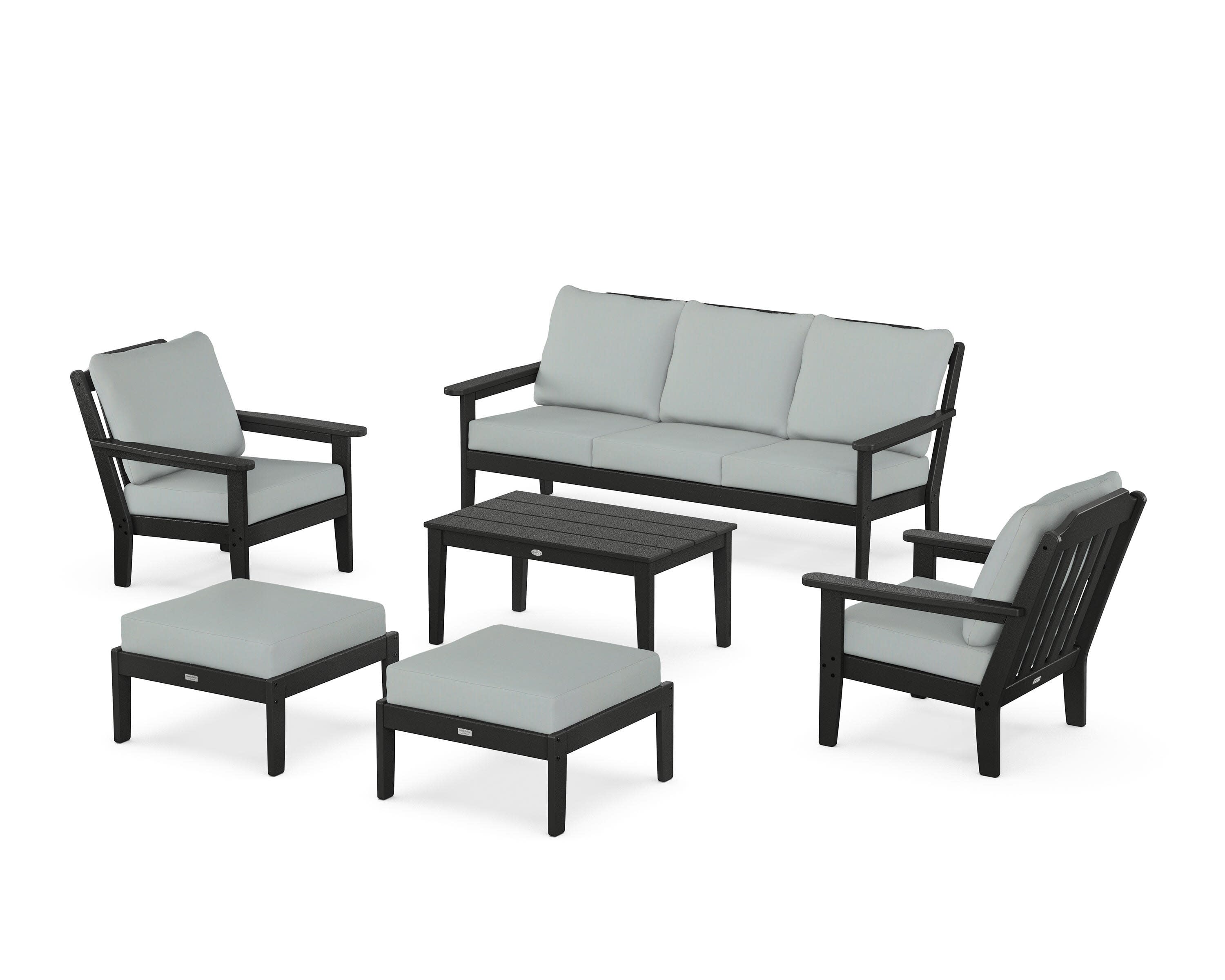 Cottage 6-Piece Lounge Sofa Set in Black / Spa