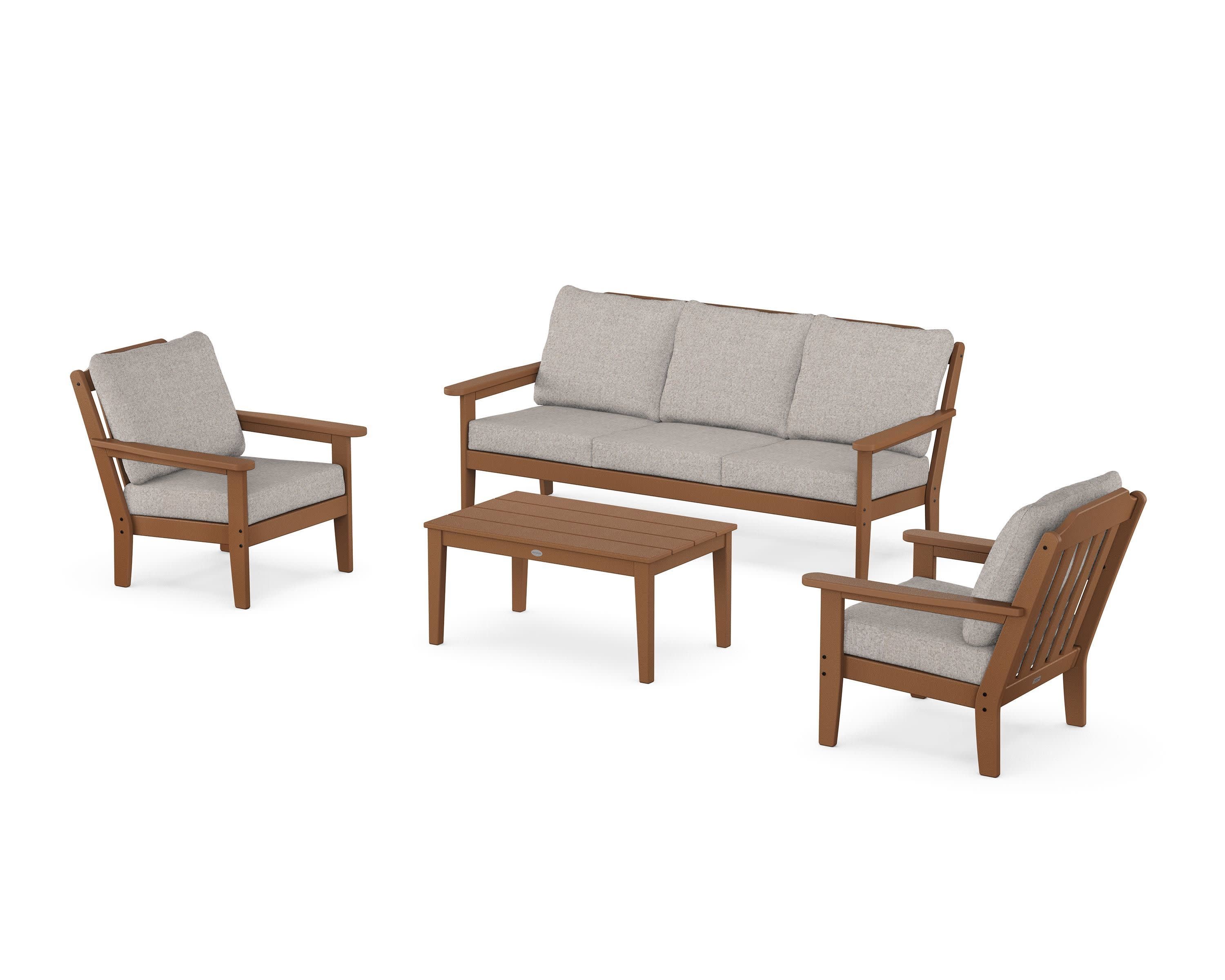 Cottage 4-Piece Deep Seating Set with Sofa in Teak / Weathered Tweed