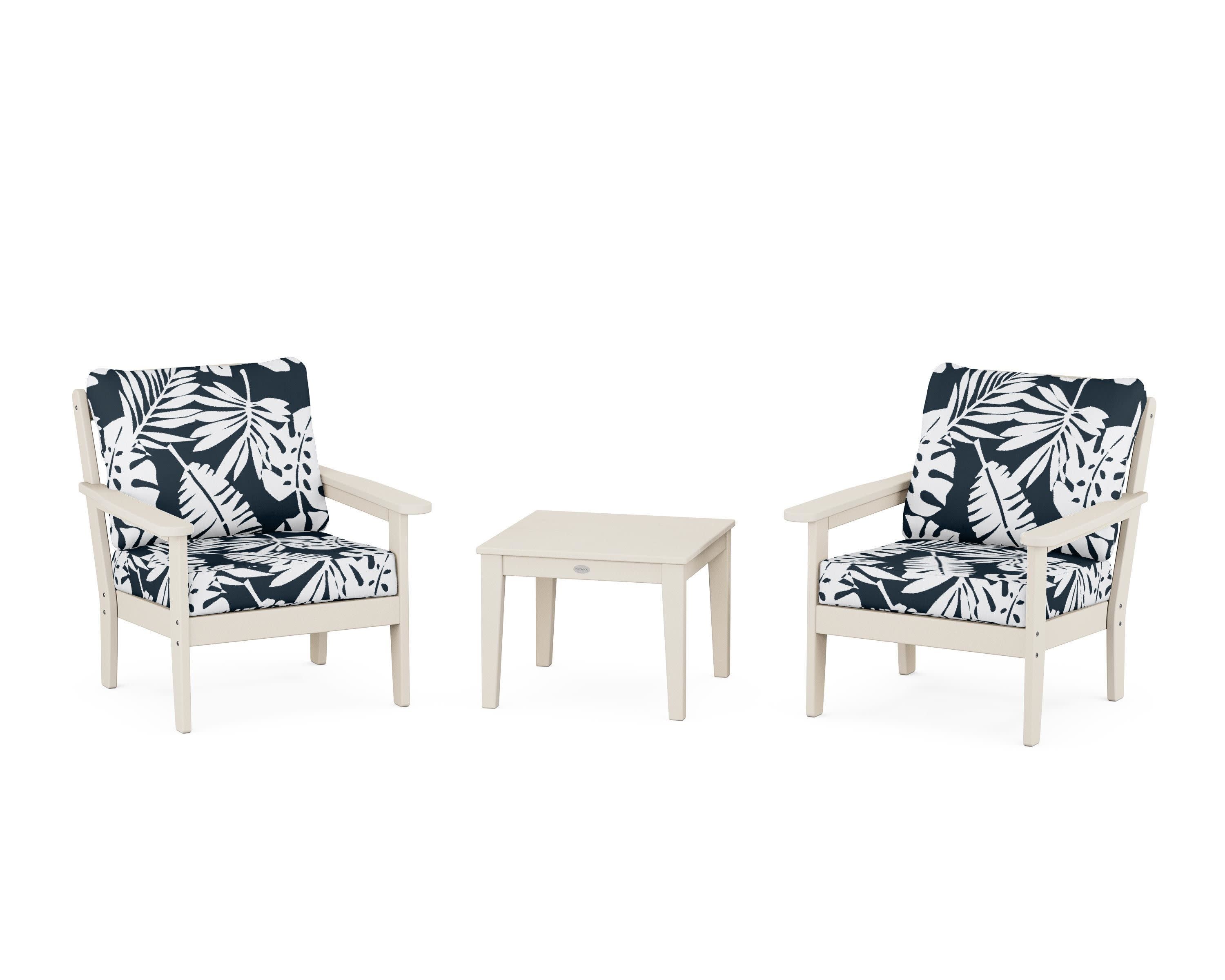 Cottage 3-Piece Deep Seating Set in Sand / Leaf Marine Indigo
