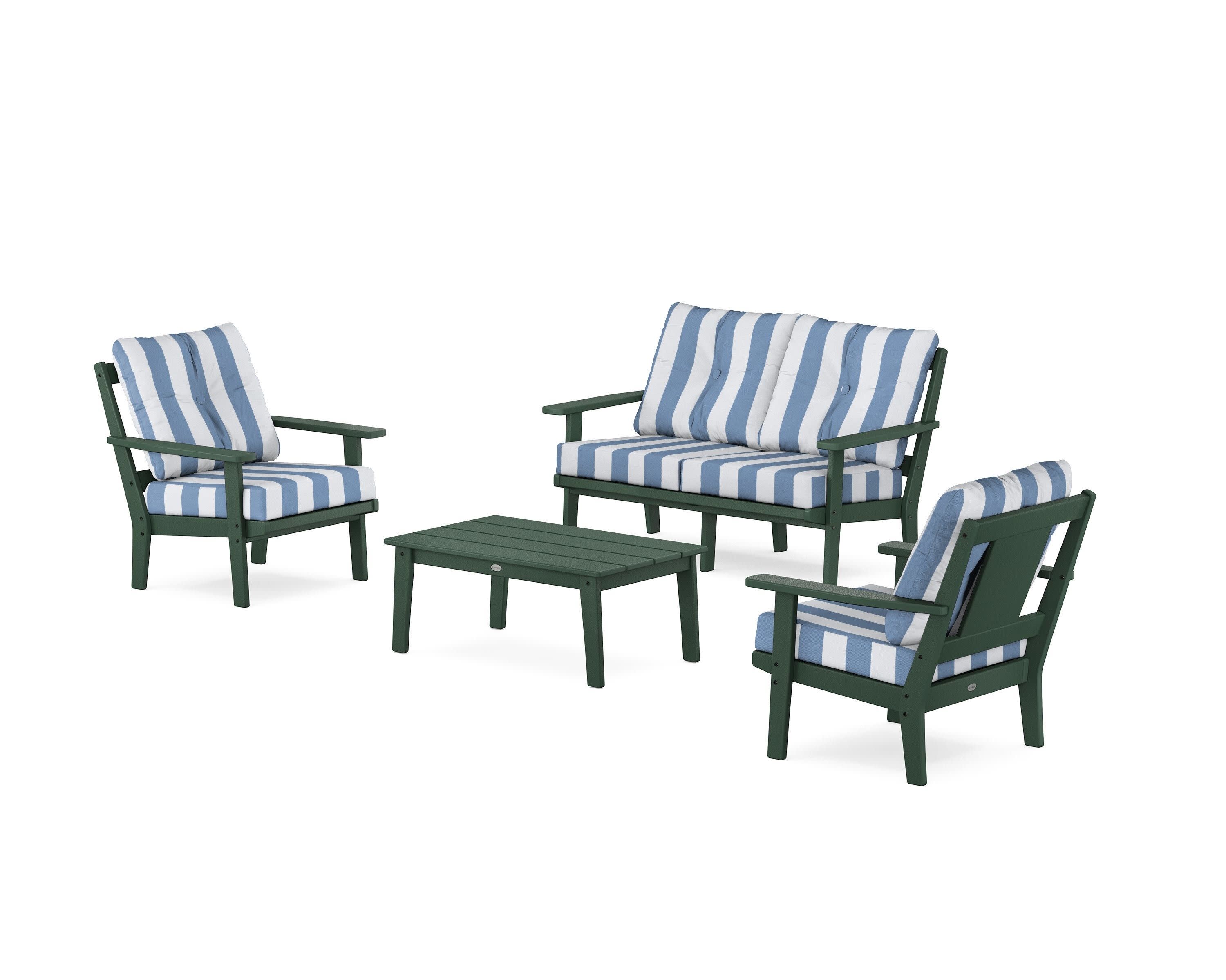 Prairie 4-Piece Deep Seating Set with Loveseat in Green / Cabana Stripe Sky Blue
