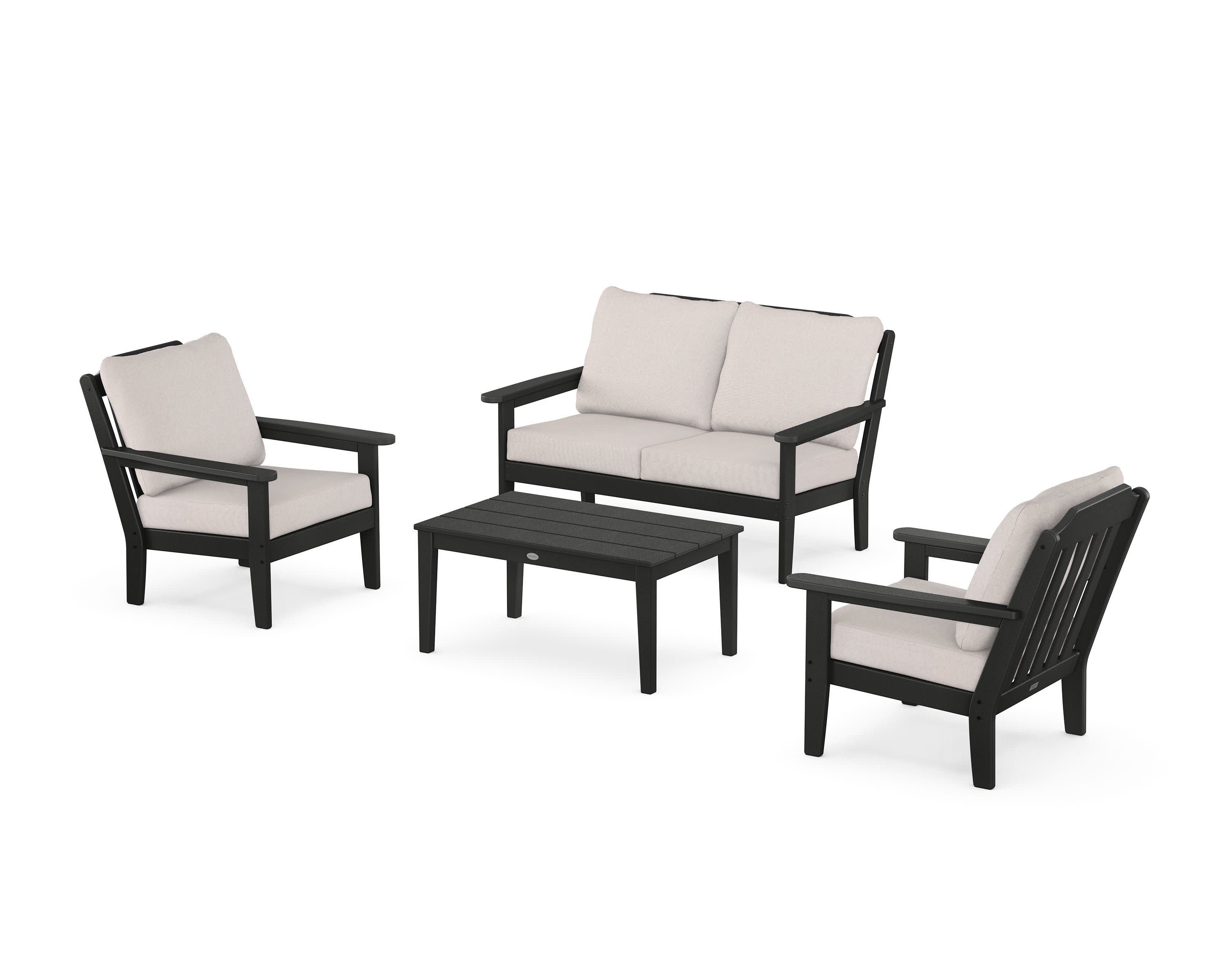 Cottage 4-Piece Deep Seating Set with Loveseat in Black / Dune Burlap