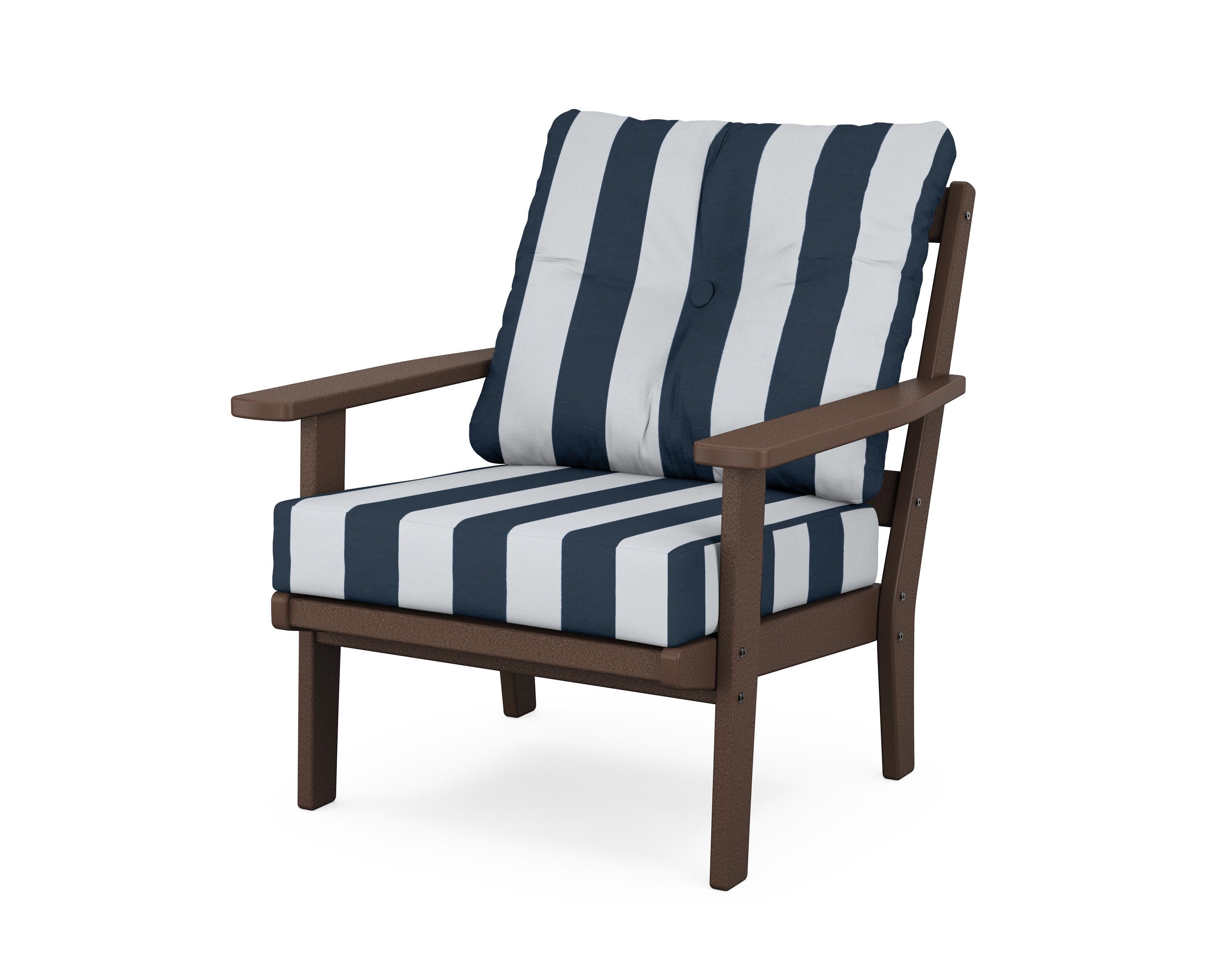 Prairie Deep Seating Chair in Mahogany / Cabana Stripe Marine Indigo