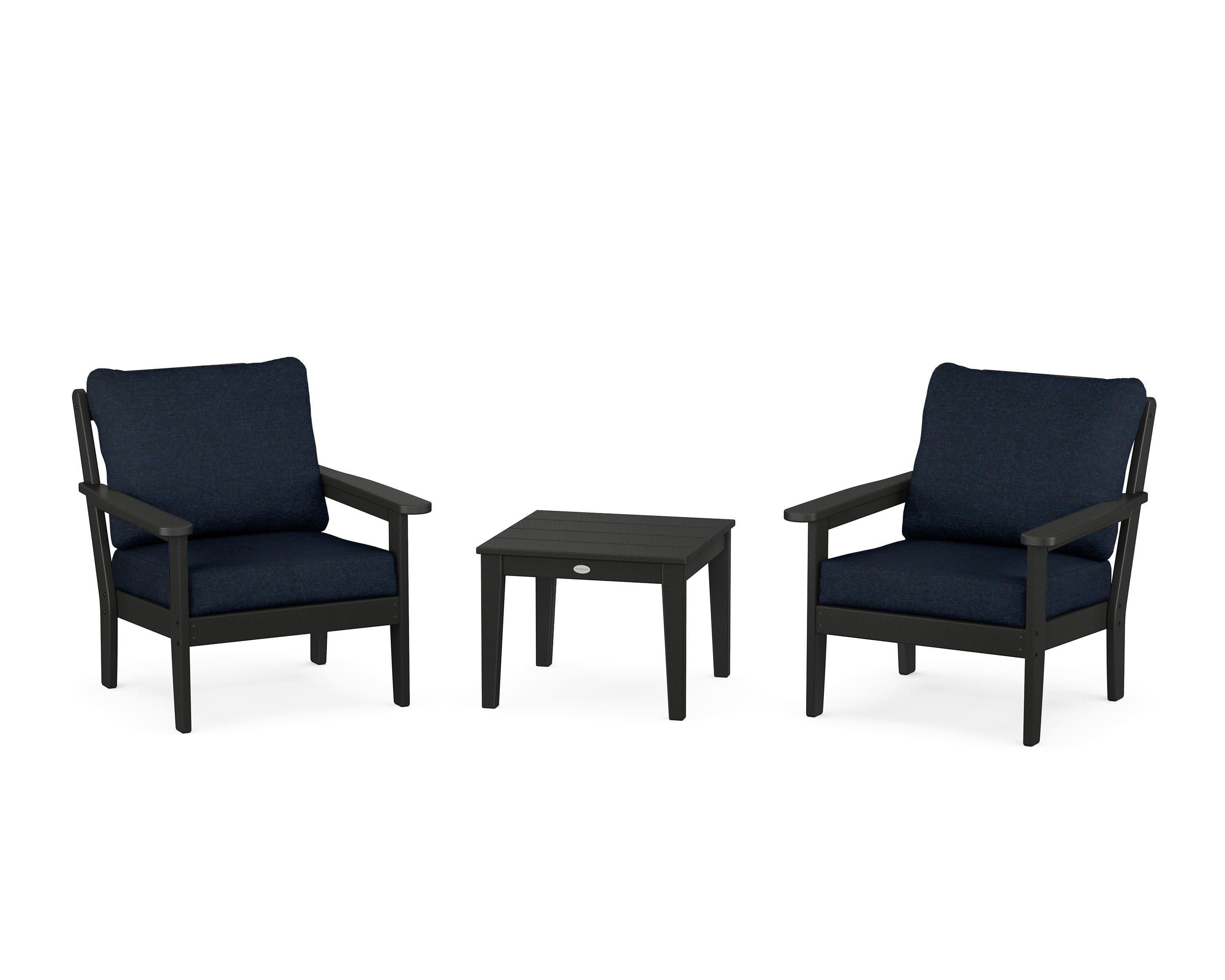 Cottage 3-Piece Deep Seating Set in Black / Marine Indigo