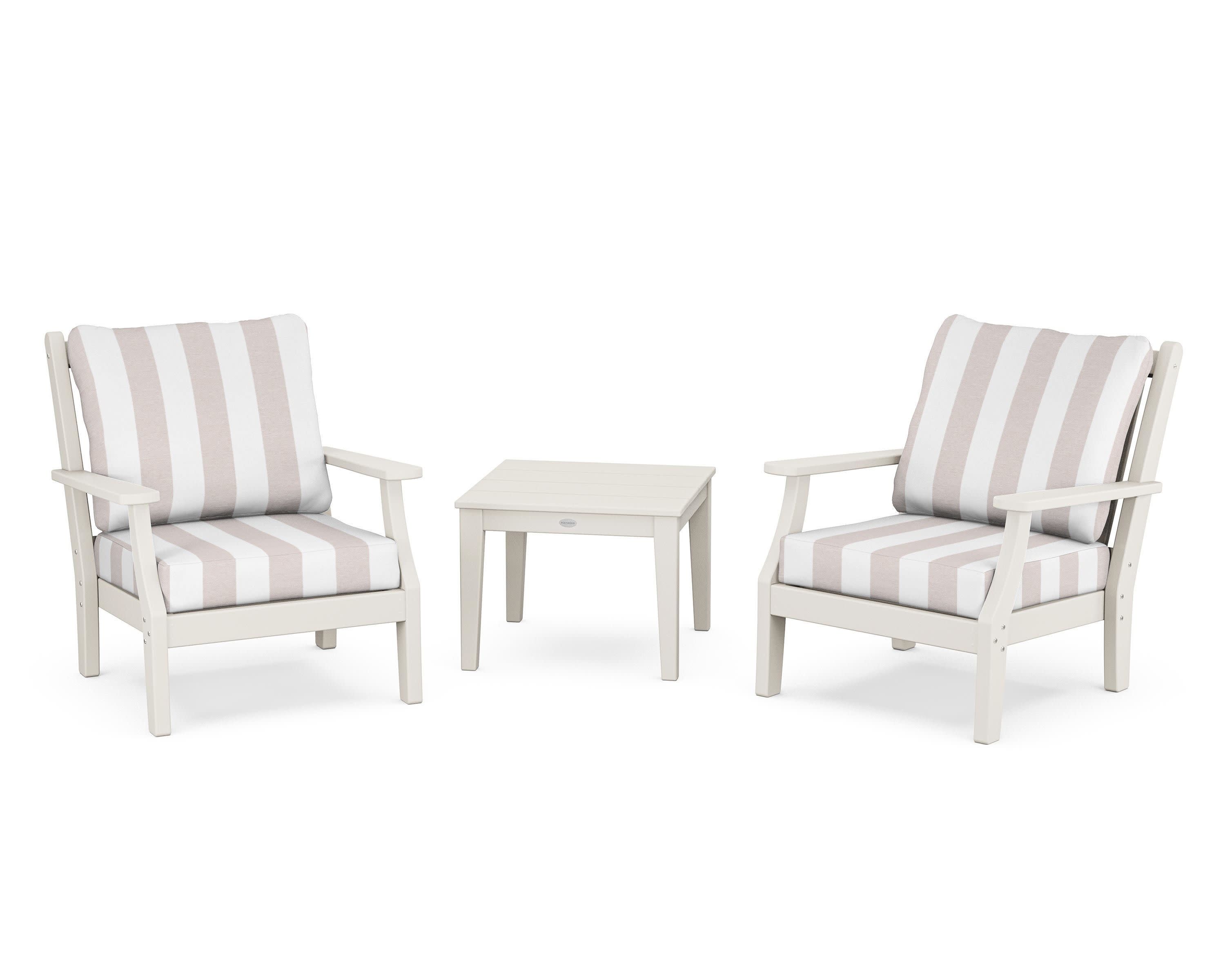 Wovendale 3-Piece Deep Seating Set in Sand / Cabana Stripe Dune Burlap