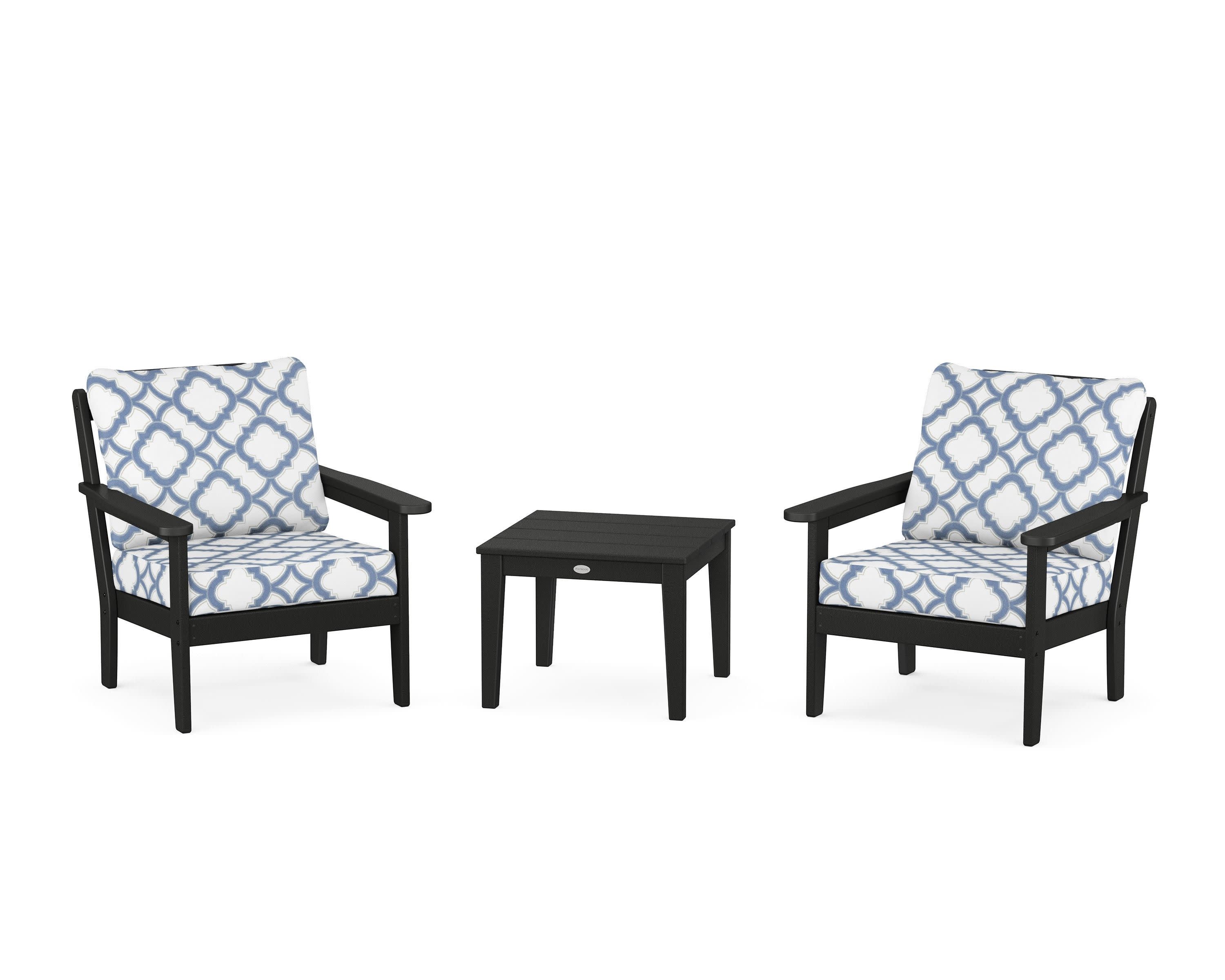 Cottage 3-Piece Deep Seating Set in Black / Trellis Sky Blue