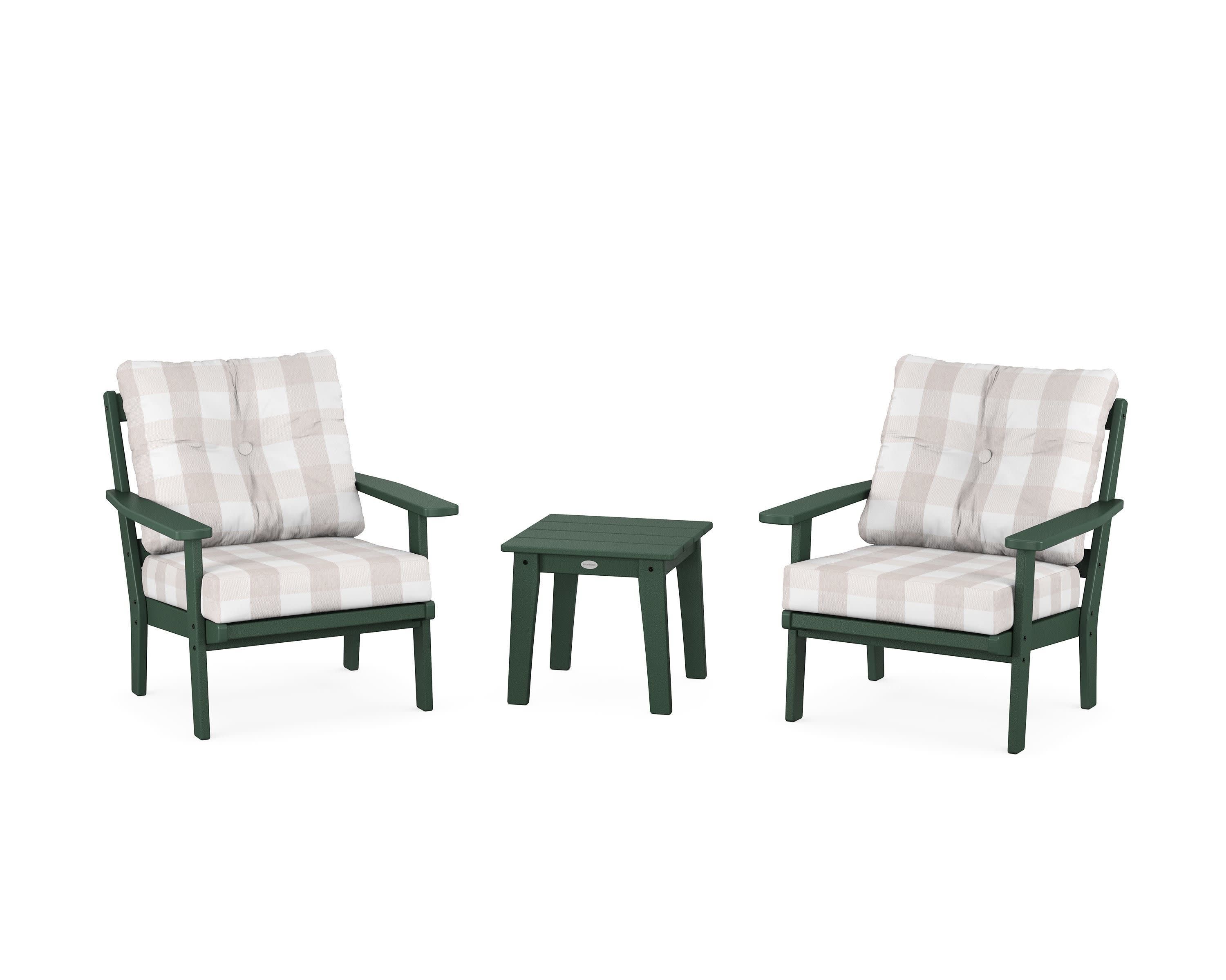 Prairie 3-Piece Deep Seating Set in Green / Buffalo Plaid Dune Burlap