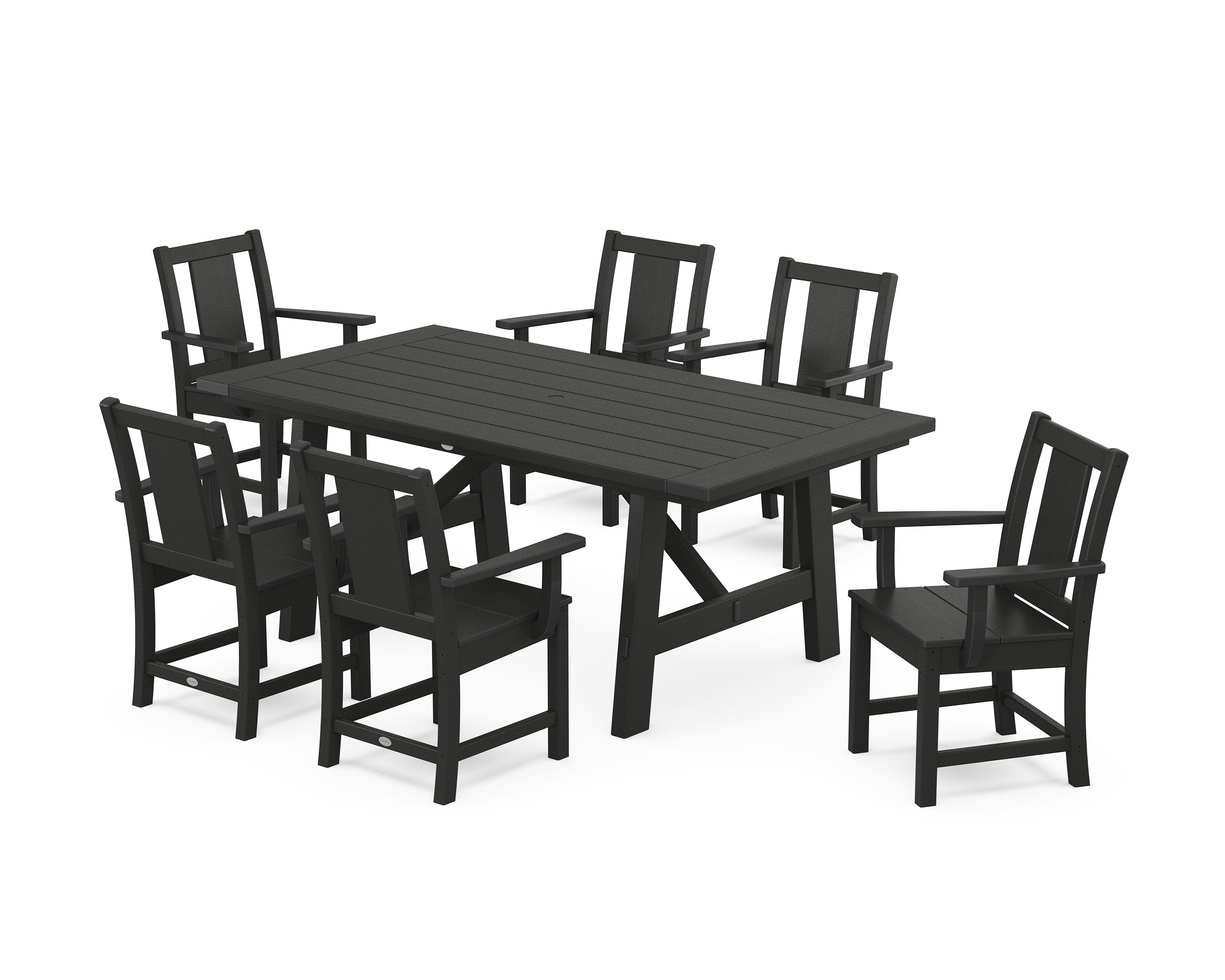 Prairie Arm Chair 7-Piece Rustic Farmhouse Dining Set in Black