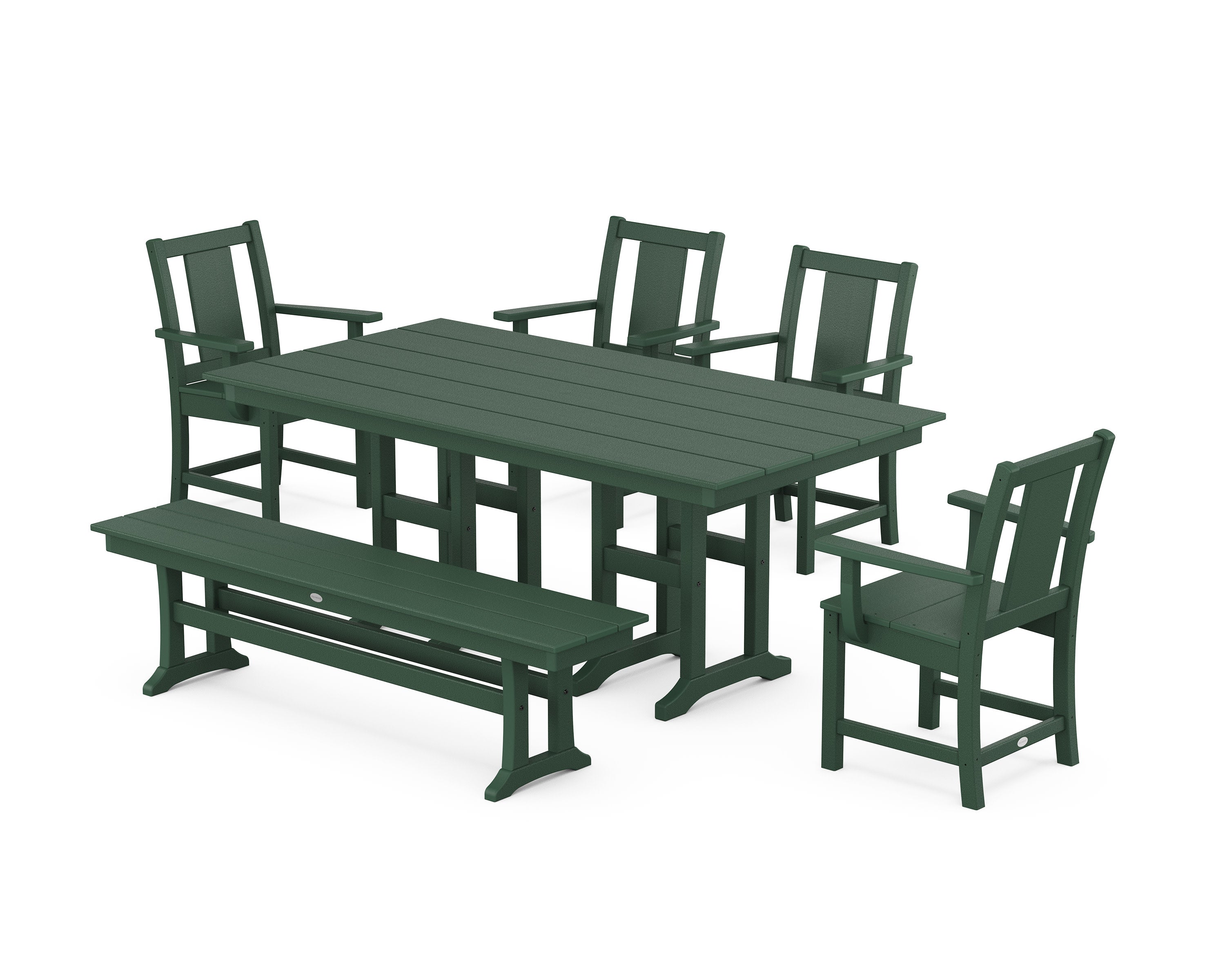Prairie 6-Piece Farmhouse Dining Set with Bench in Green