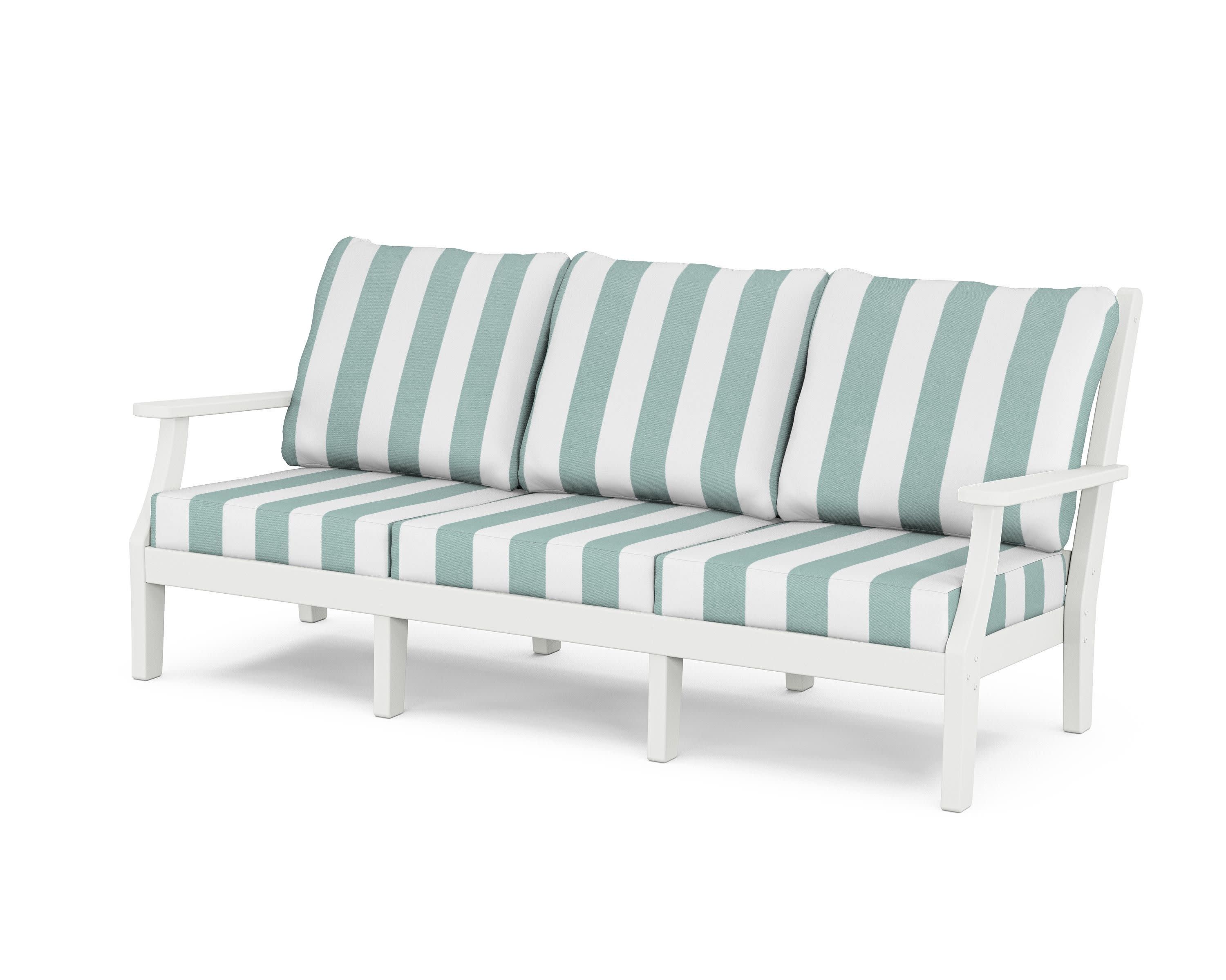 Wovendale Deep Seating Sofa in White / Cabana Stripe Glacier Spa