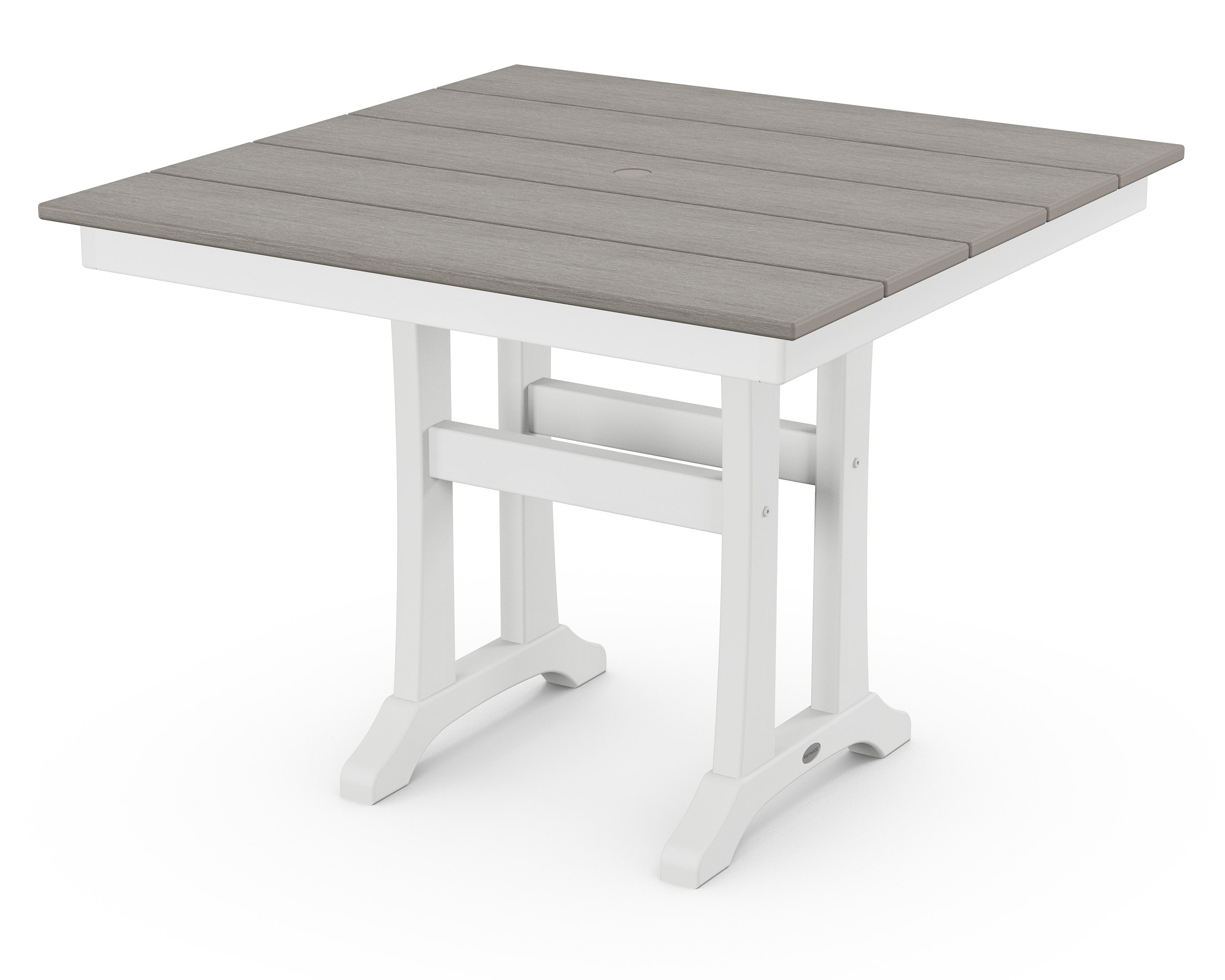 Farmhouse Trestle 37" Dining Table in White / Driftwood