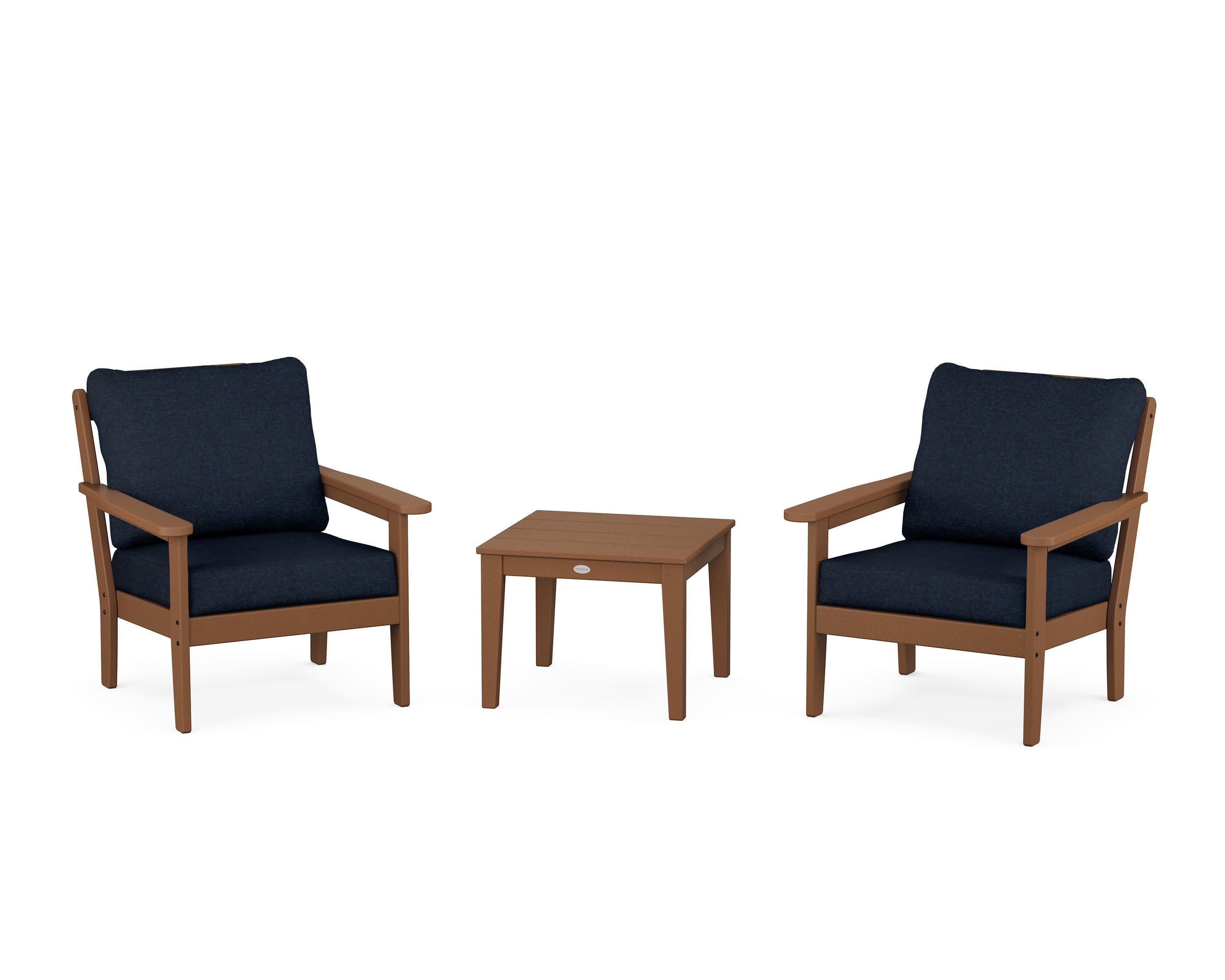 Cottage 3-Piece Deep Seating Set in Teak / Marine Indigo