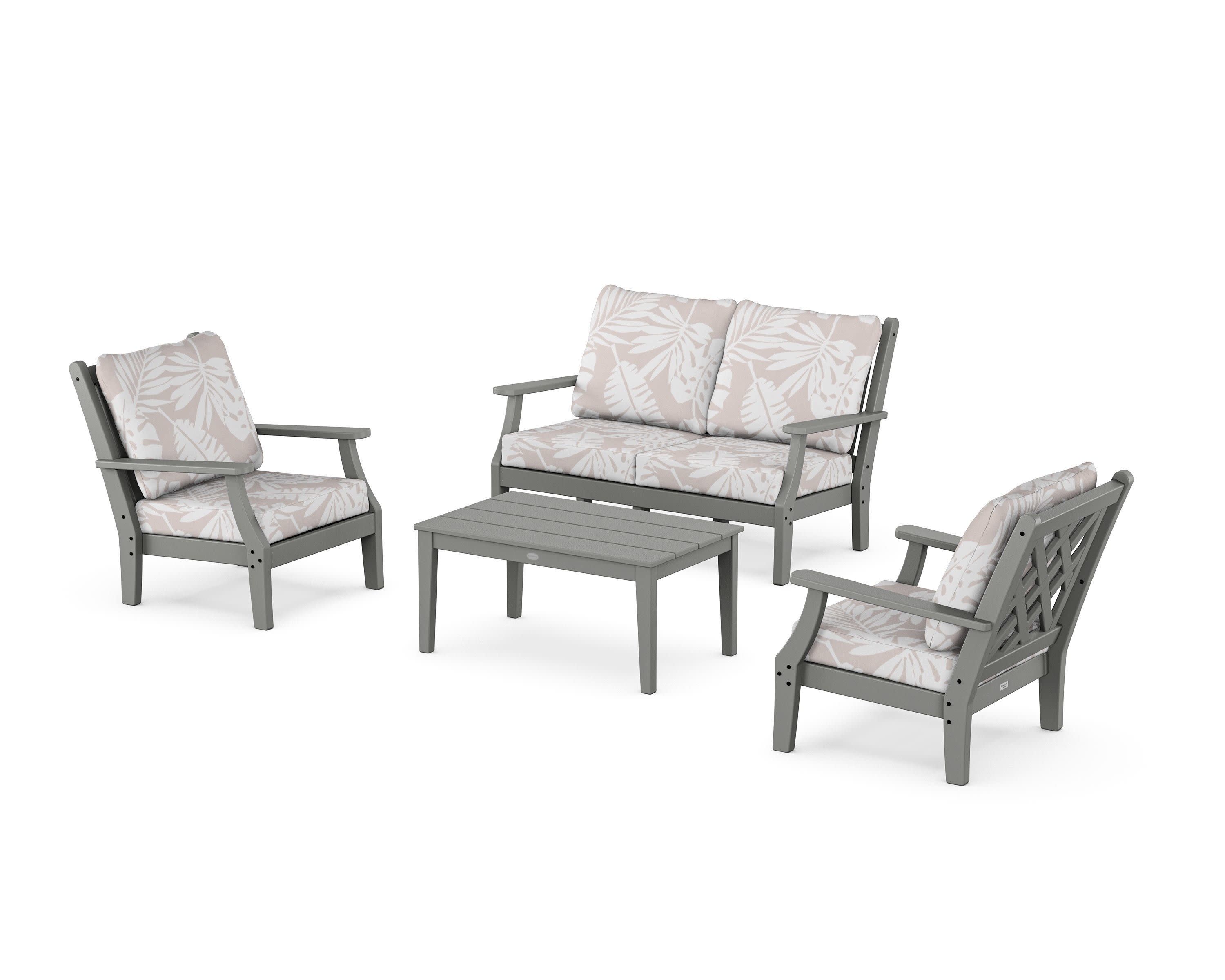 Wovendale 4-Piece Deep Seating Set with Loveseat in Slate Grey / Leaf Dune Burlap