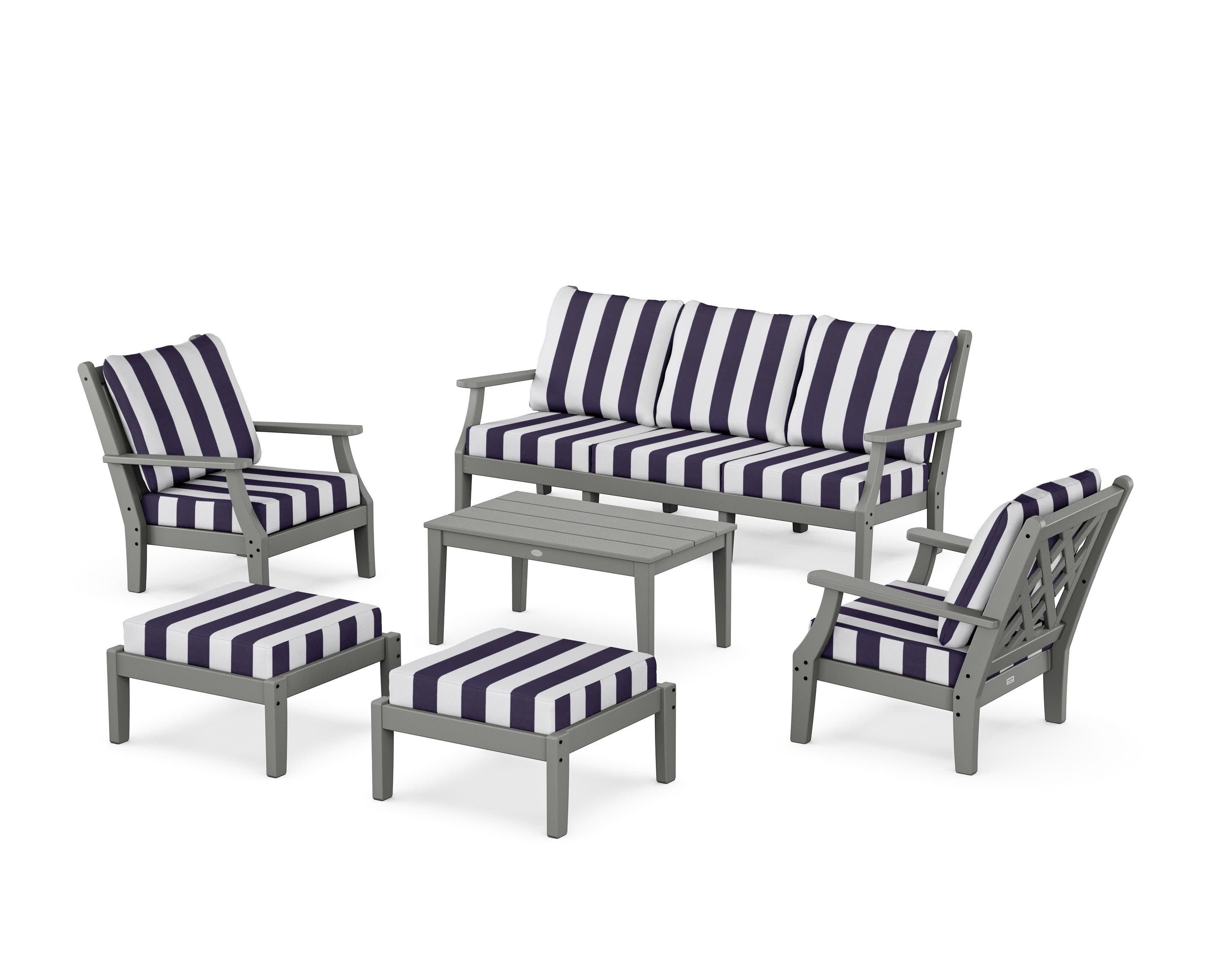 Wovendale 6-Piece Lounge Sofa Set in Slate Grey / Cabana Stripe Navy