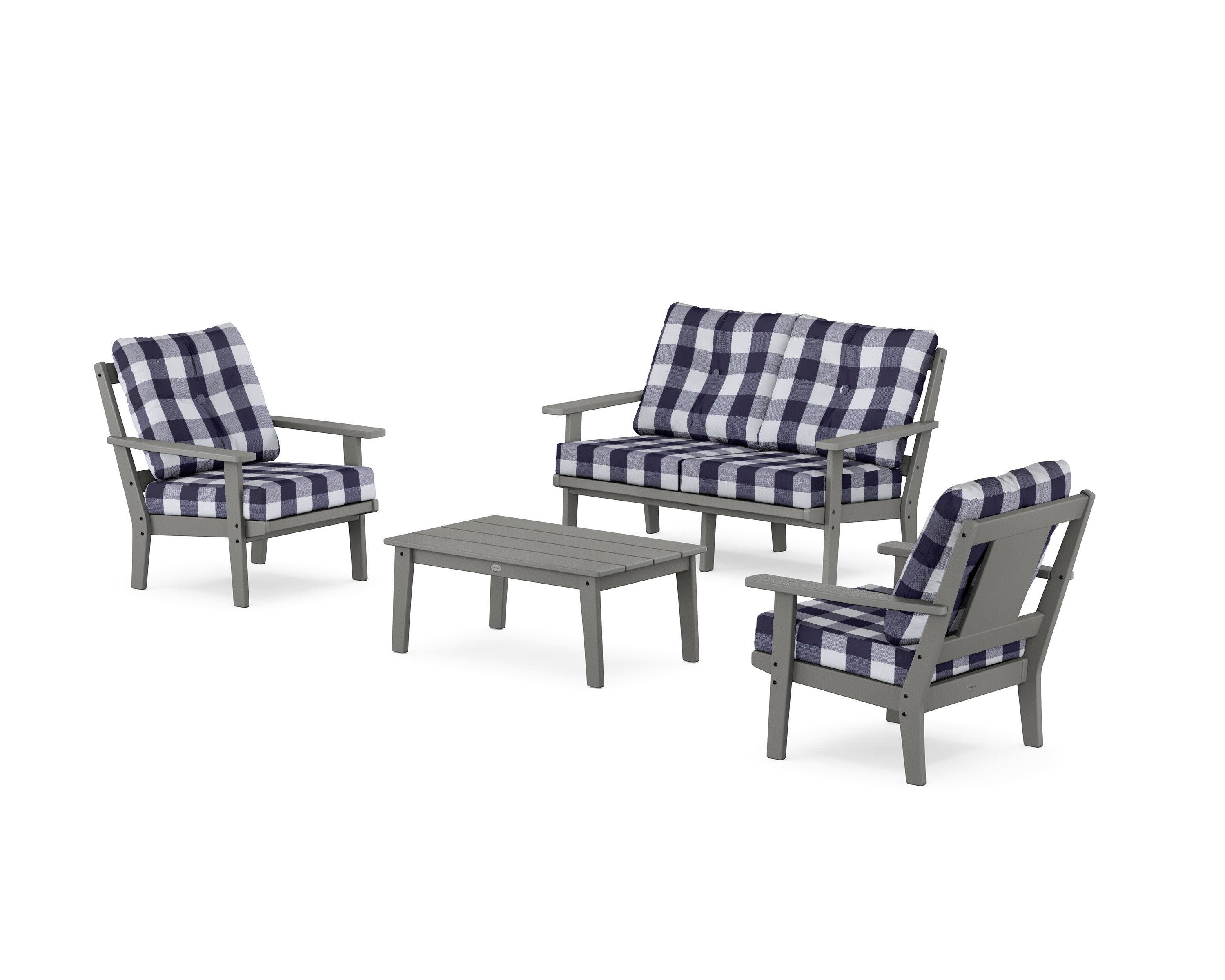 Prairie 4-Piece Deep Seating Set with Loveseat in Slate Grey / Buffalo Plaid Navy