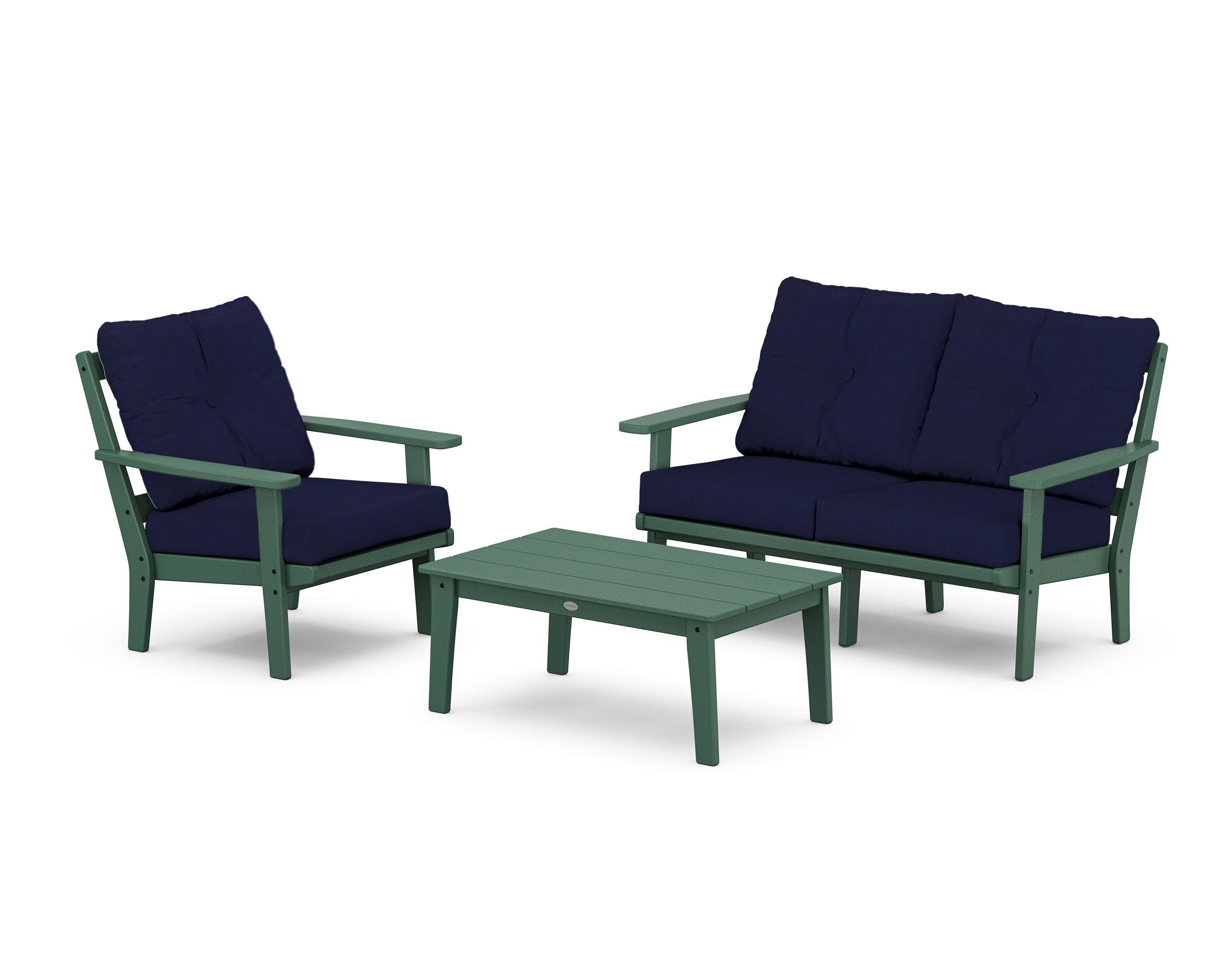 Prairie 3-Piece Deep Seating Set with Loveseat in Green / Navy