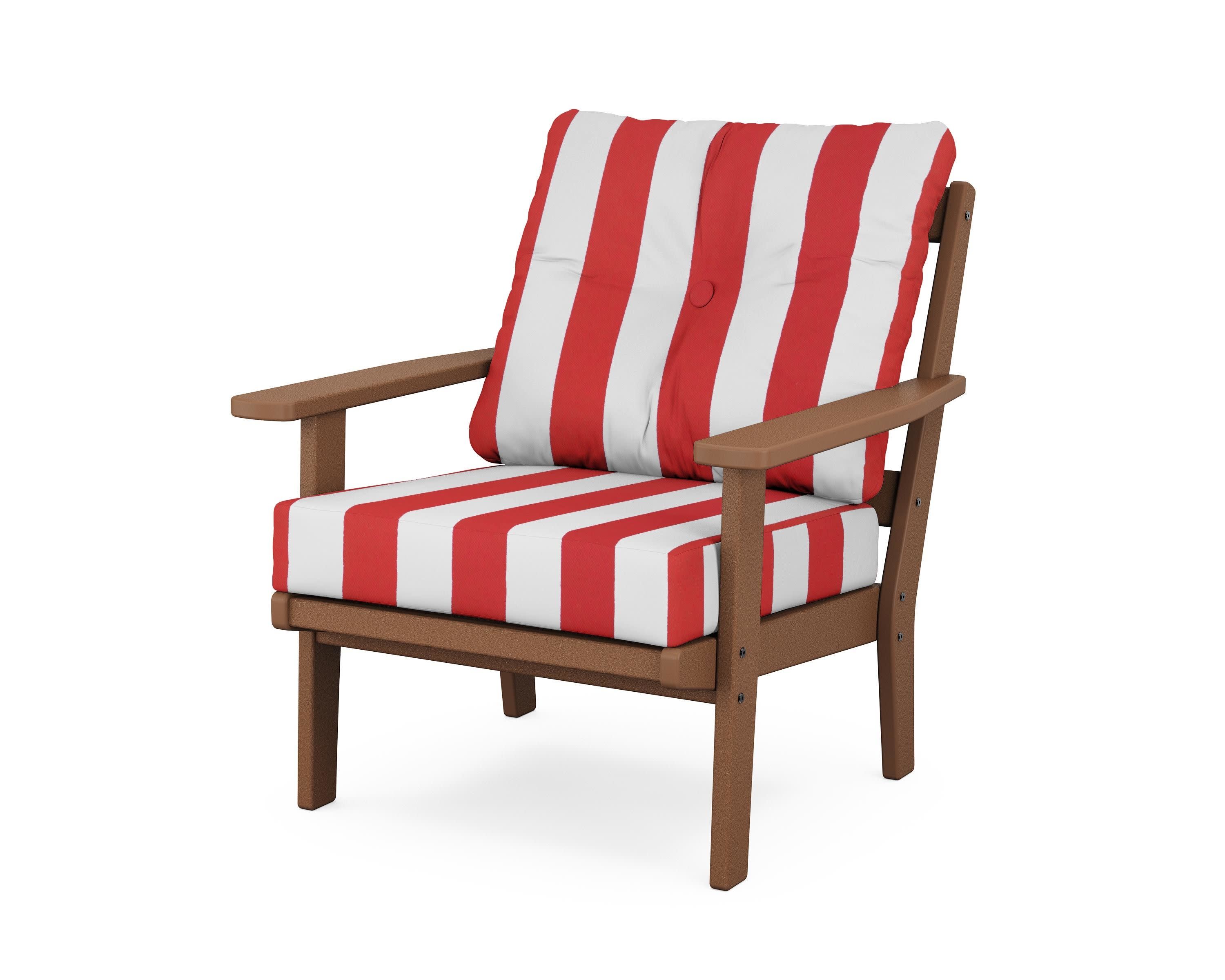 Prairie Deep Seating Chair in Teak / Cabana Stripe Crimson