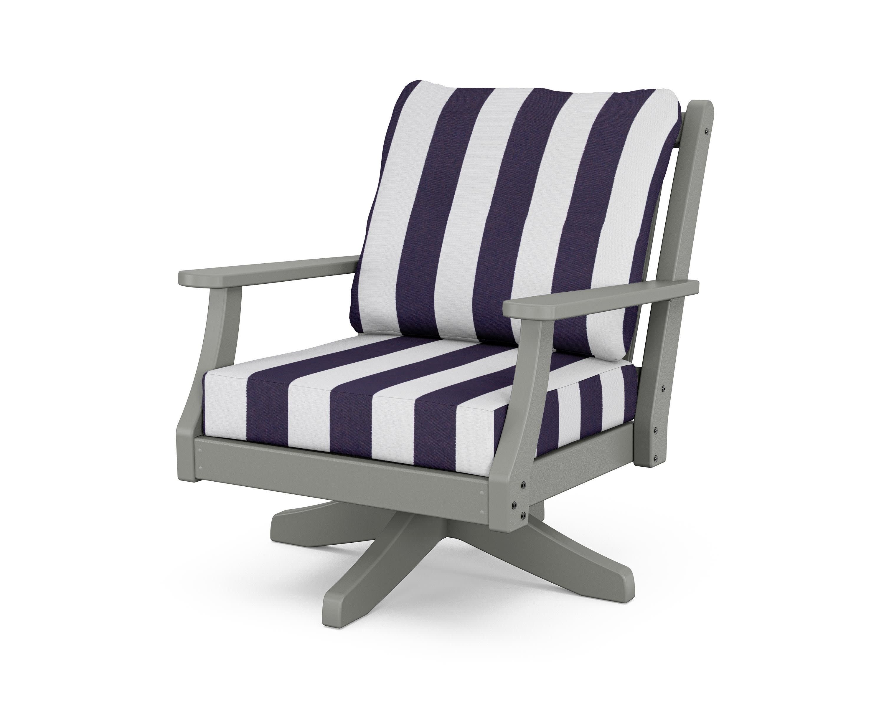 Wovendale Deep Seating Swivel Chair in Slate Grey / Cabana Stripe Navy