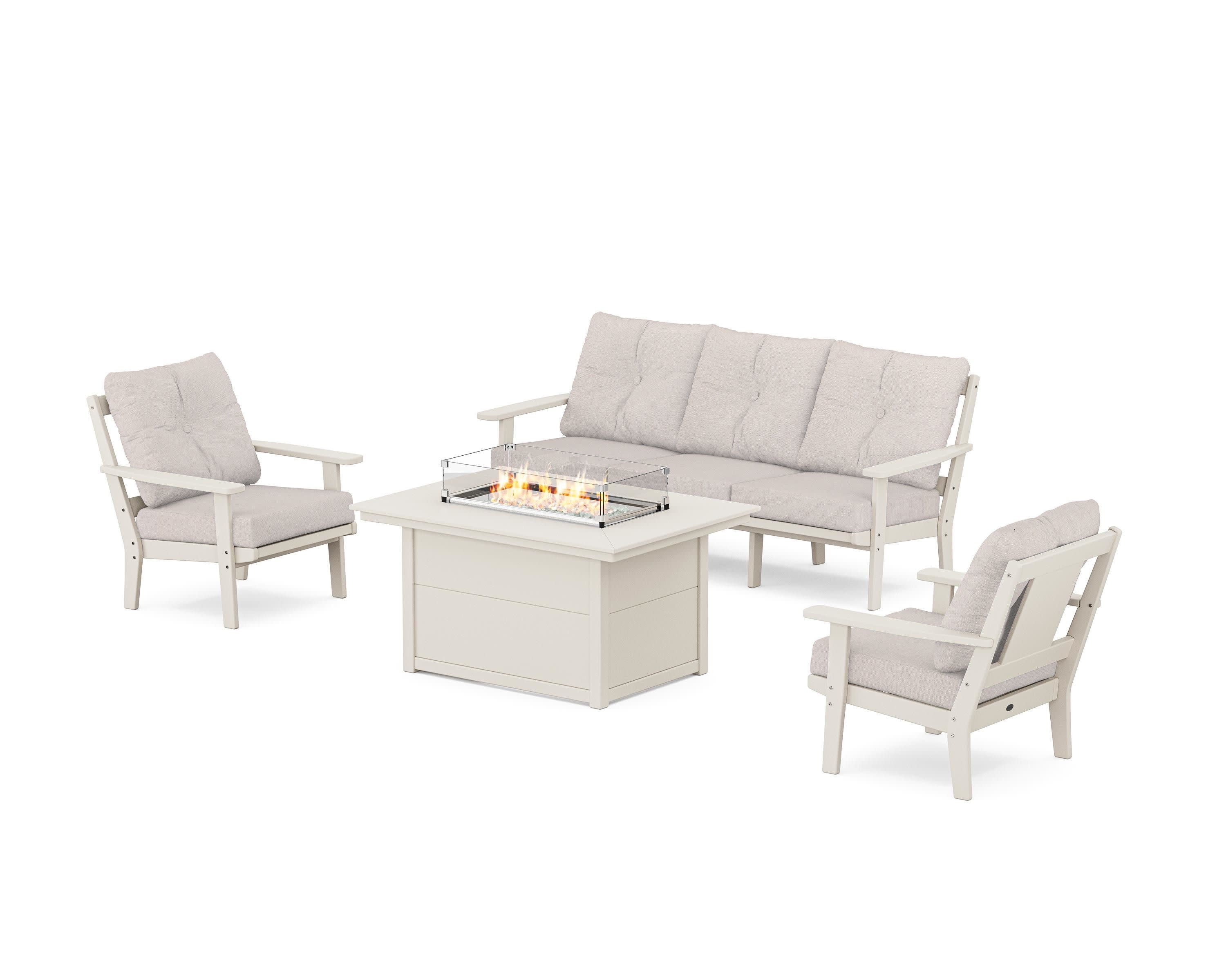 Prairie Deep Seating Fire Pit Table Set in Sand / Dune Burlap