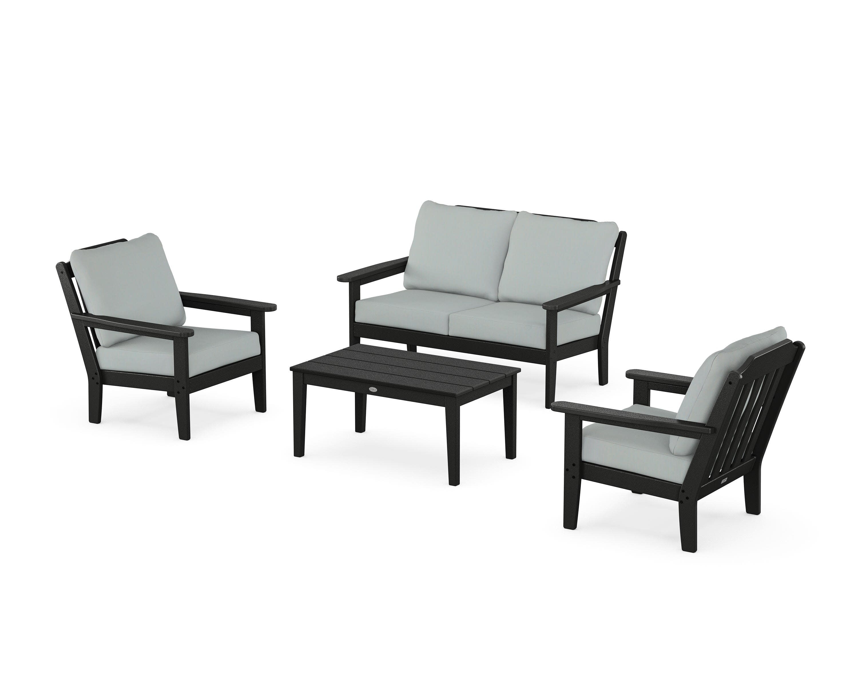 Cottage 4-Piece Deep Seating Set with Loveseat in Black / Spa