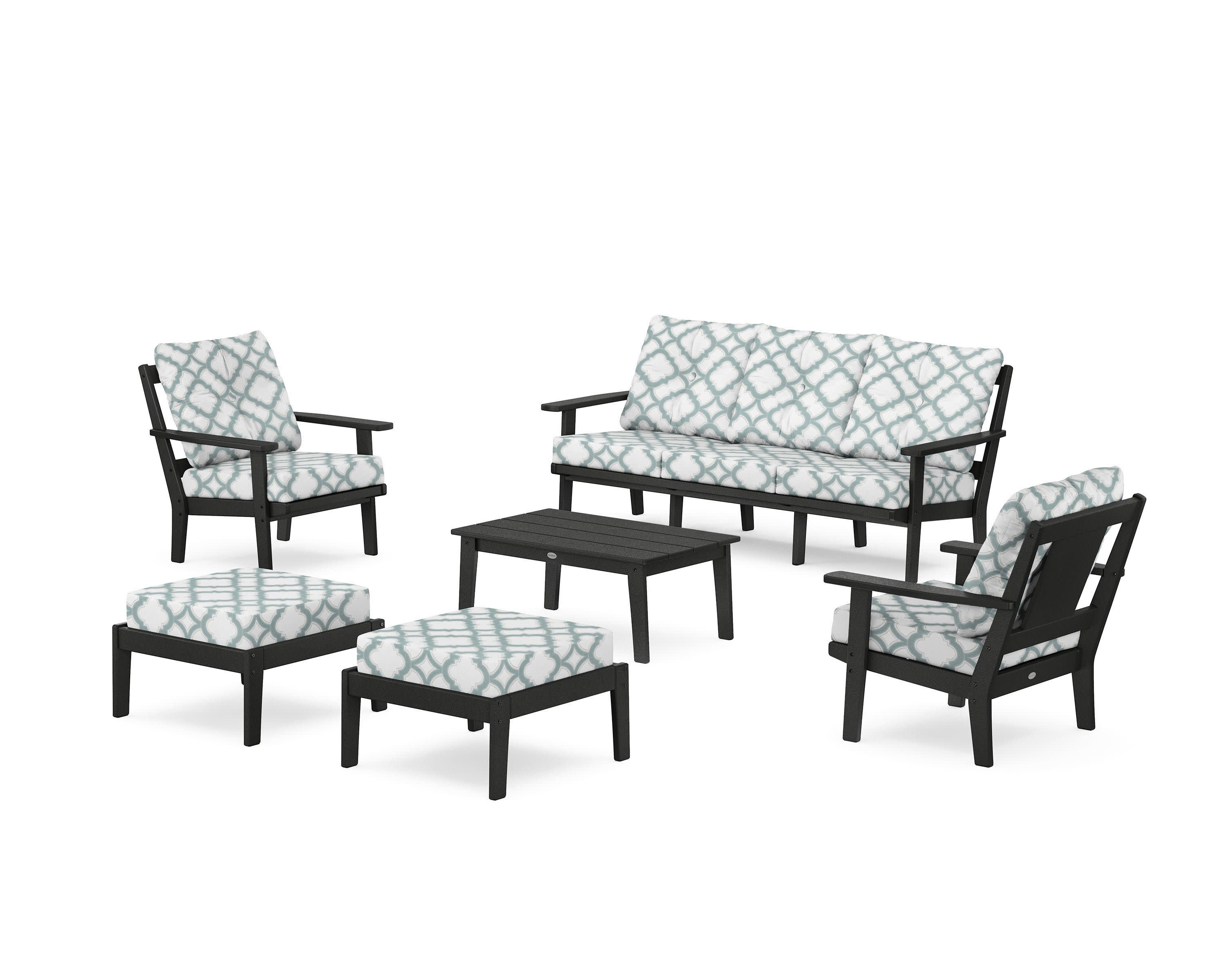 Prairie 6-Piece Lounge Sofa Set in Black / Trellis Glacier Spa