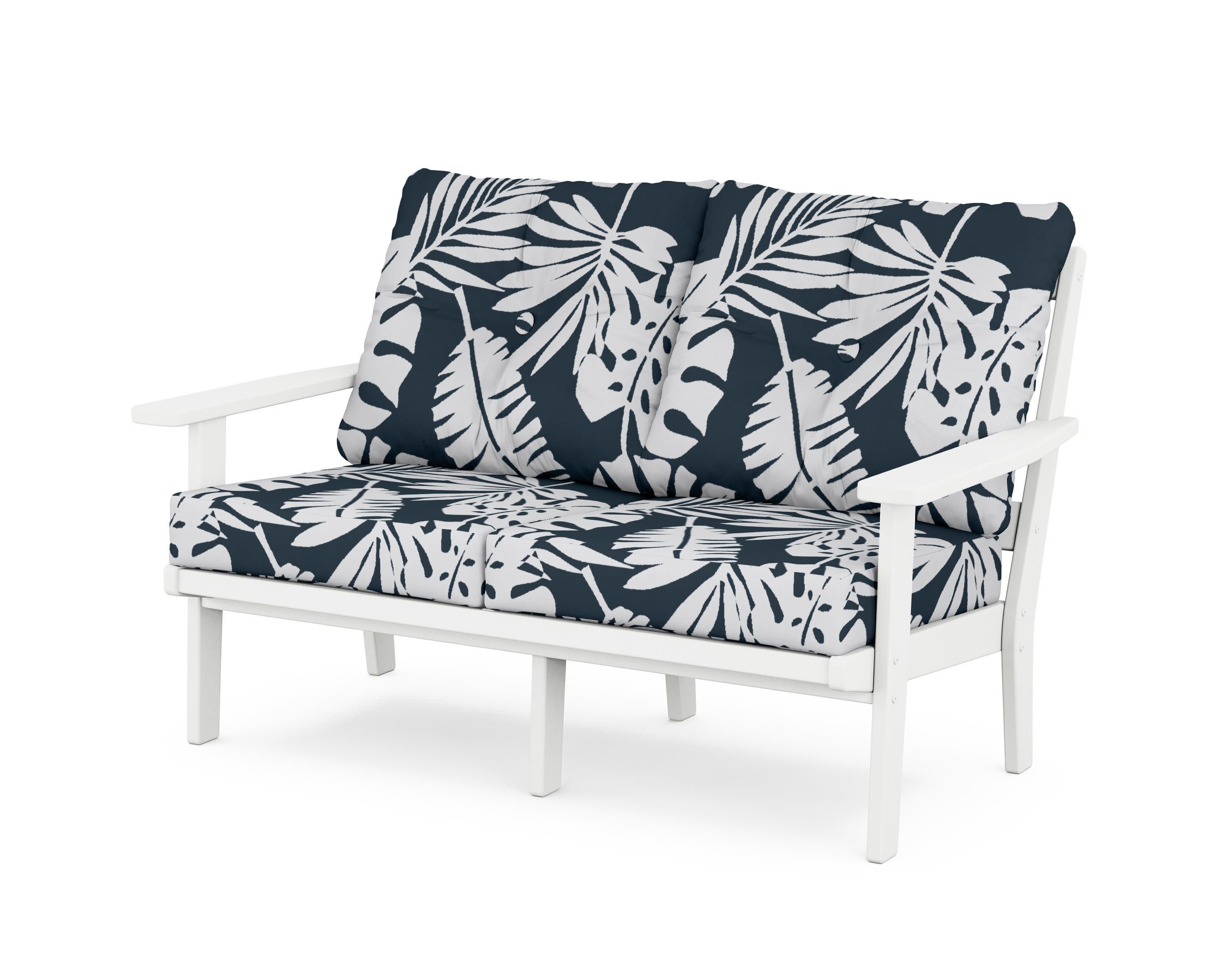 Prairie Deep SeatingLoveseat in White / Leaf Marine Indigo