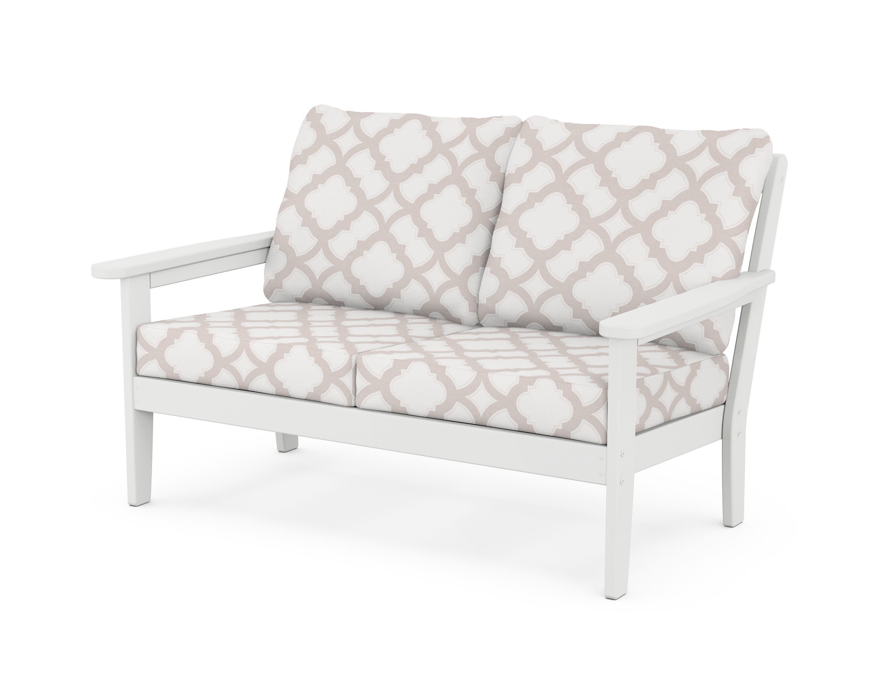 Cottage Deep Seating Loveseat in White / Trellis Dune Burlap