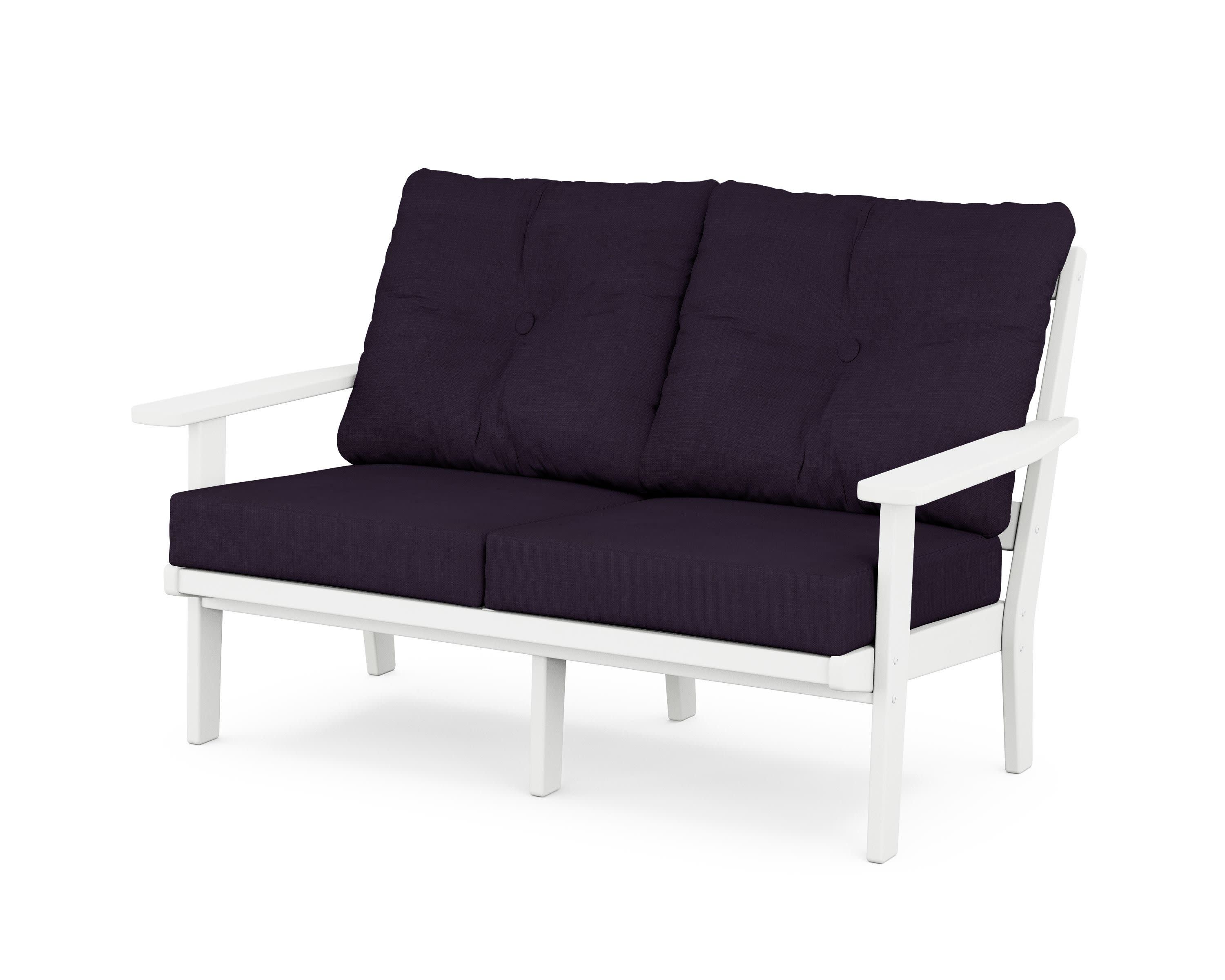 Prairie Deep SeatingLoveseat in White / Navy Linen