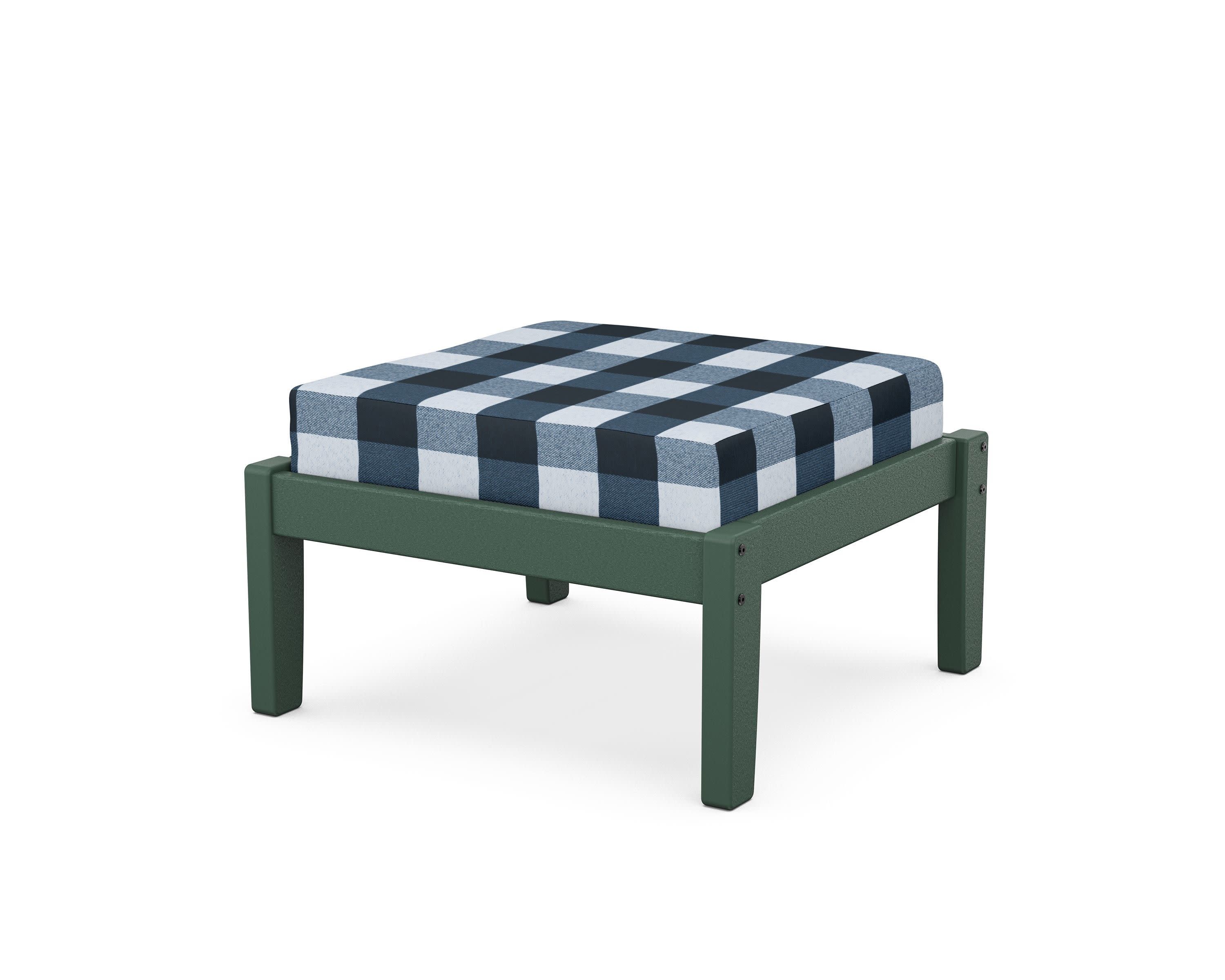 Deep Seating Ottoman in Green / Buffalo Plaid Marine Indigo