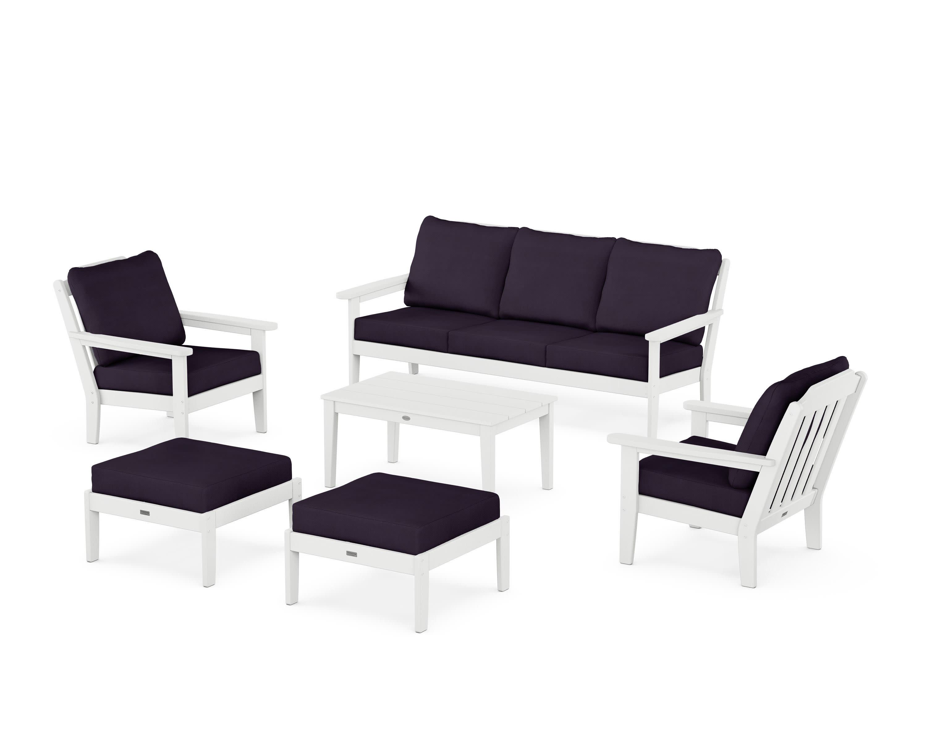 Cottage 6-Piece Lounge Sofa Set in White / Navy Linen