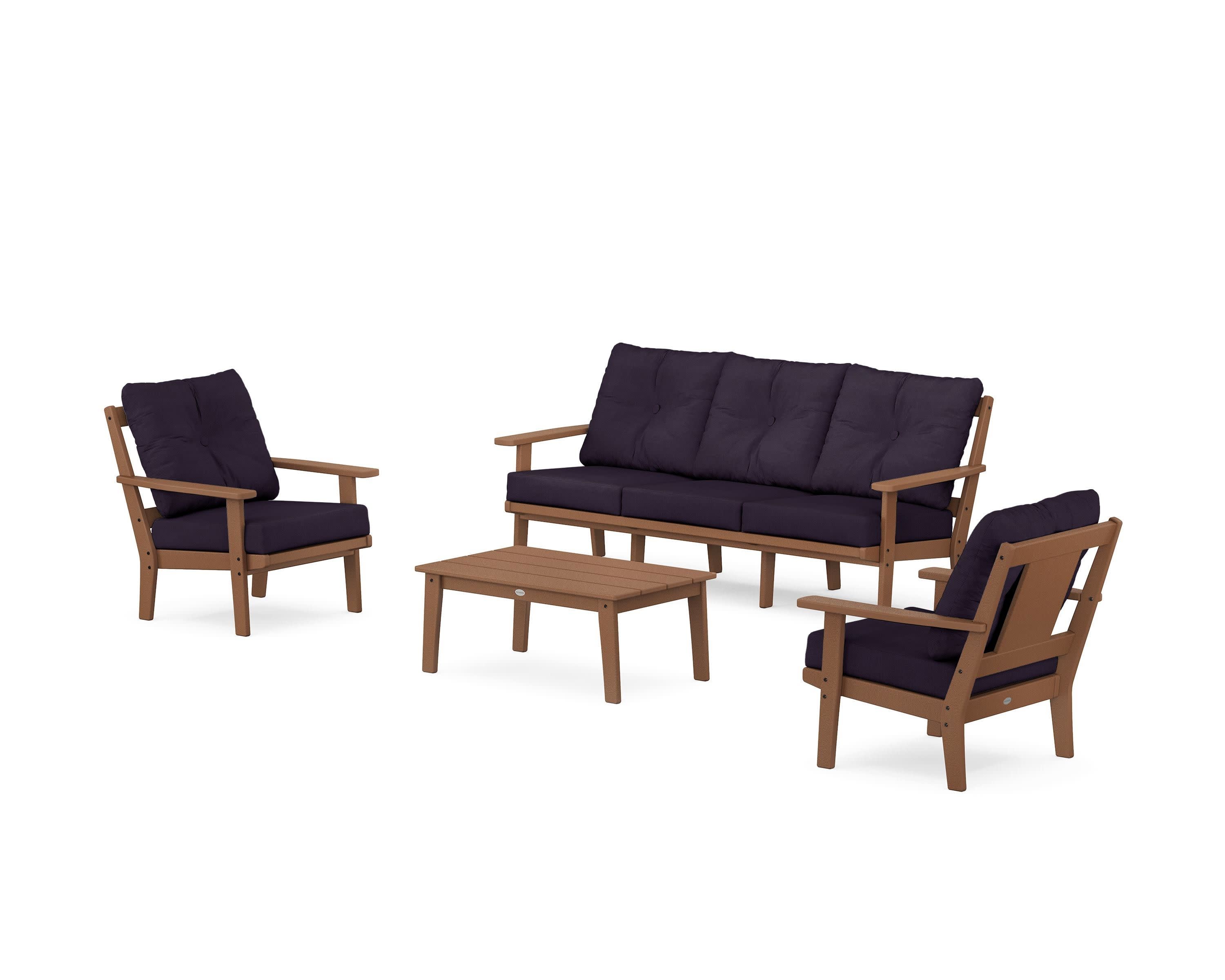 Prairie 4-Piece Deep Seating Set with Sofa in Teak / Navy Linen