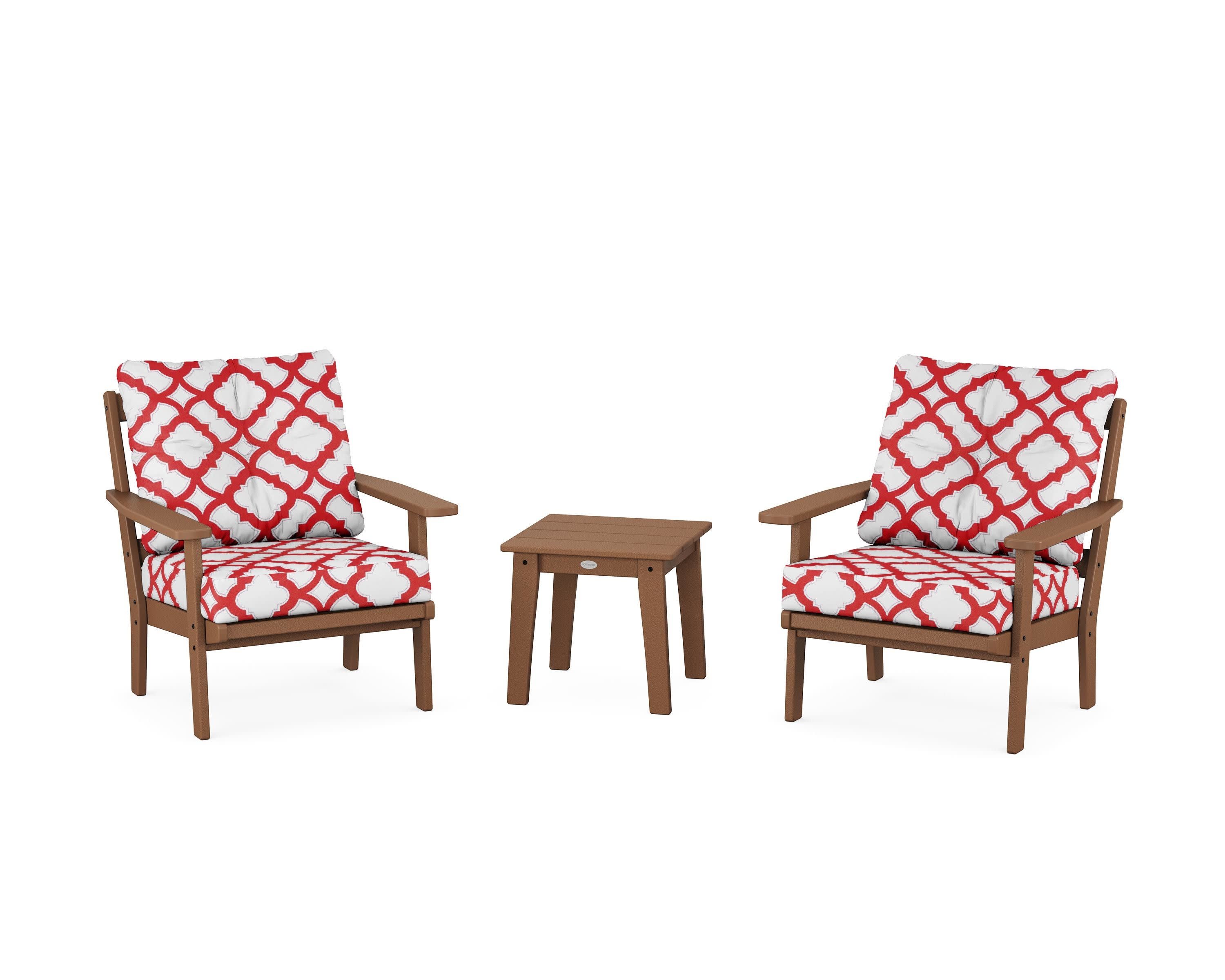 Prairie 3-Piece Deep Seating Set in Teak / Trellis Crimson