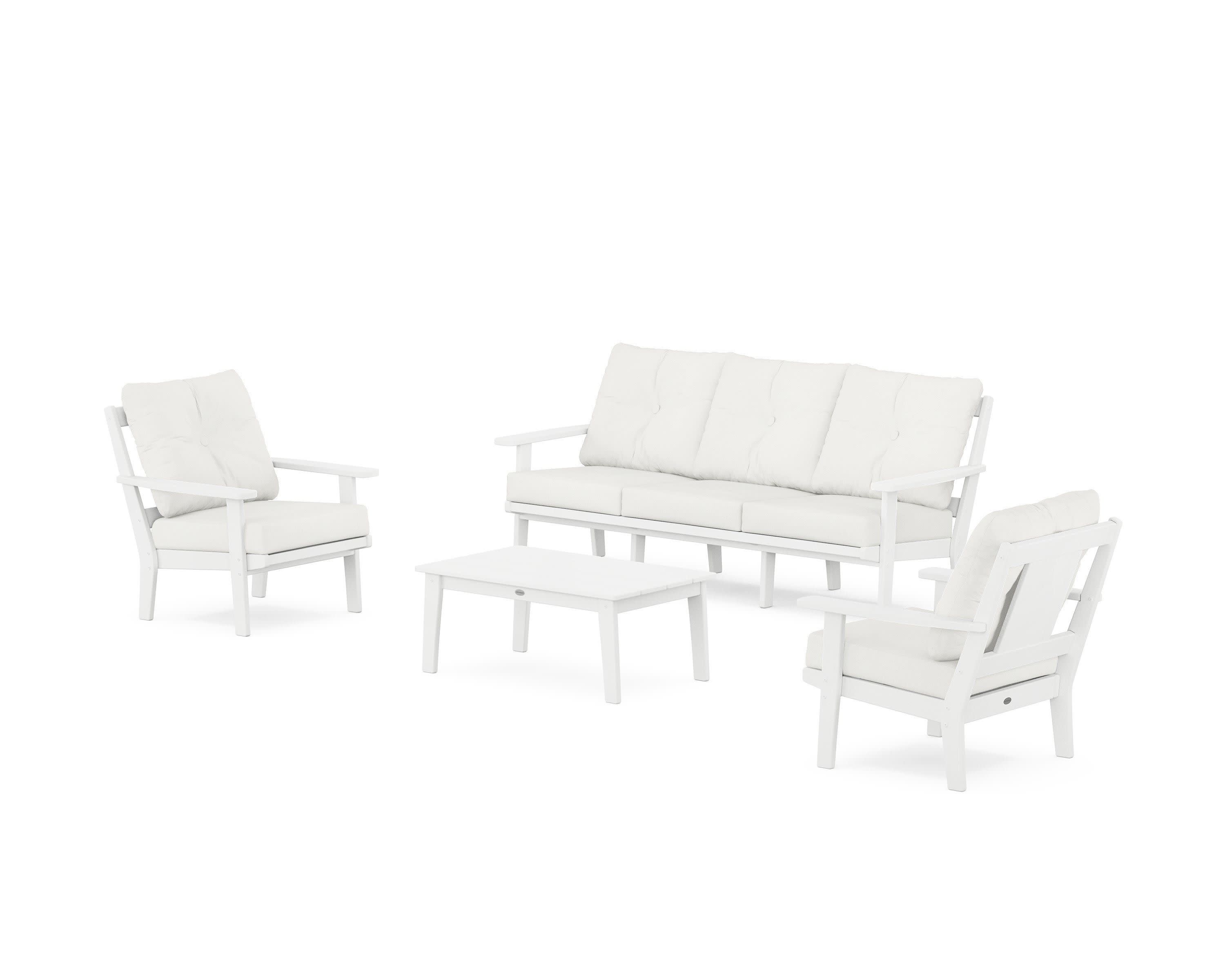 Prairie 4-Piece Deep Seating Set with Sofa in White / Natural Linen