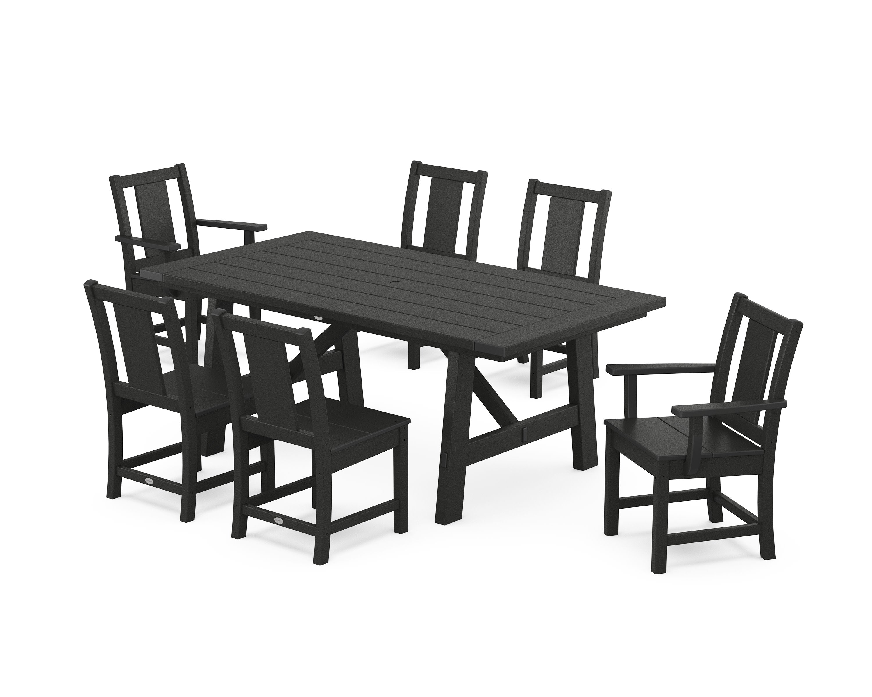 Prairie 7-Piece Rustic Farmhouse Dining Set in Black