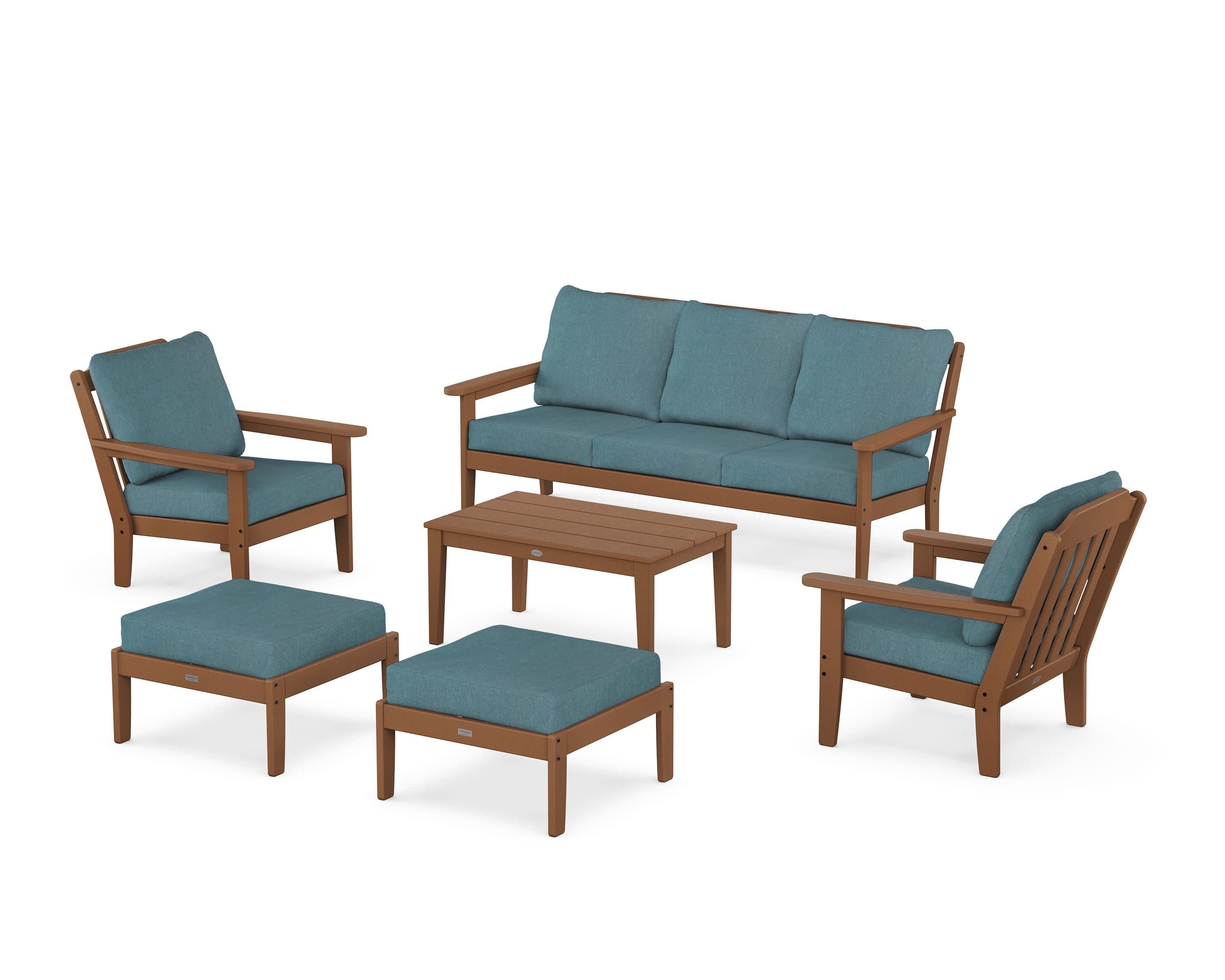 Cottage 6-Piece Lounge Sofa Set in Teak / Ocean Teal